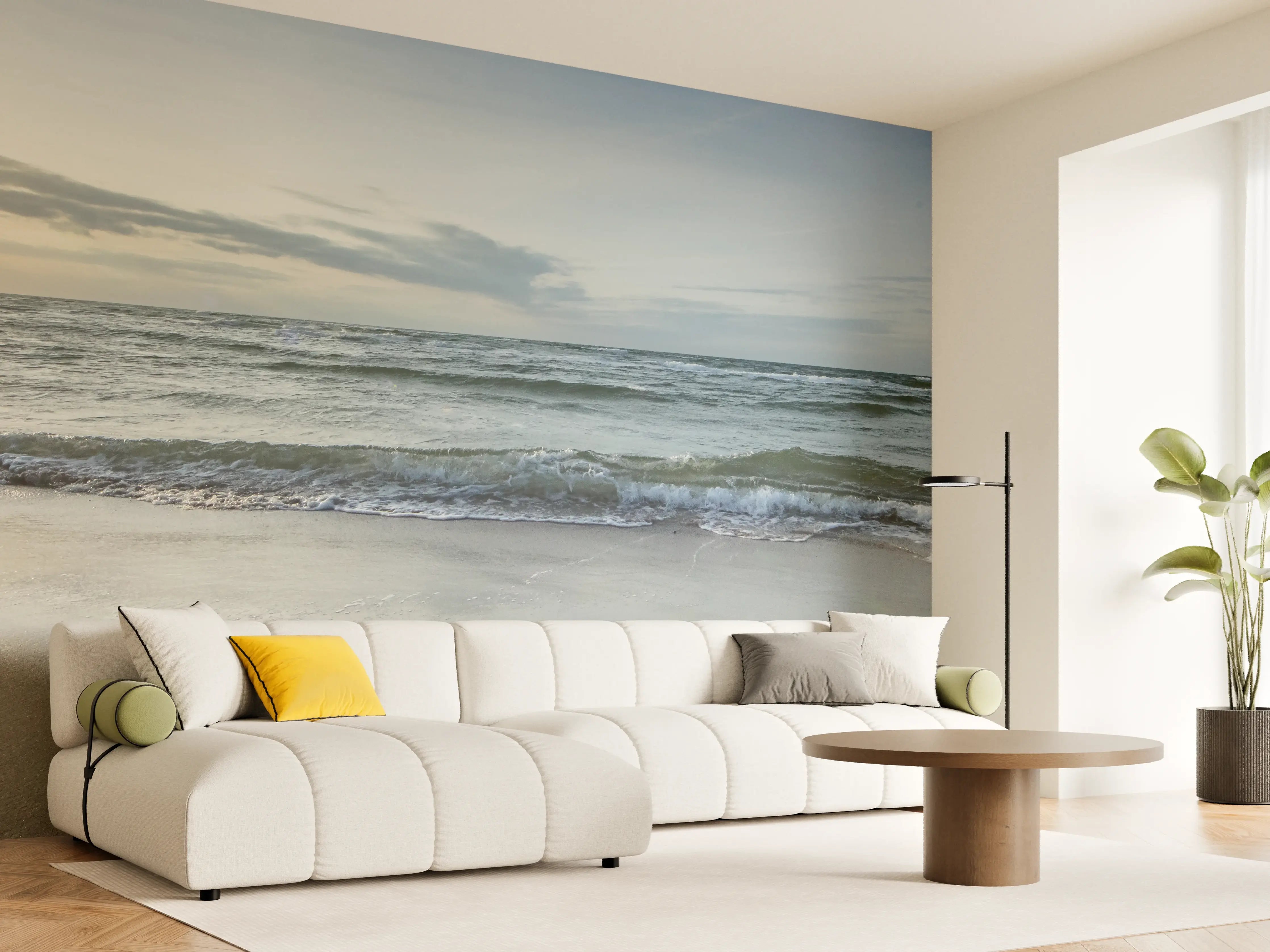 Wandverkleidung Wohnzimmer - Grauer Horizont beim Meeresabend