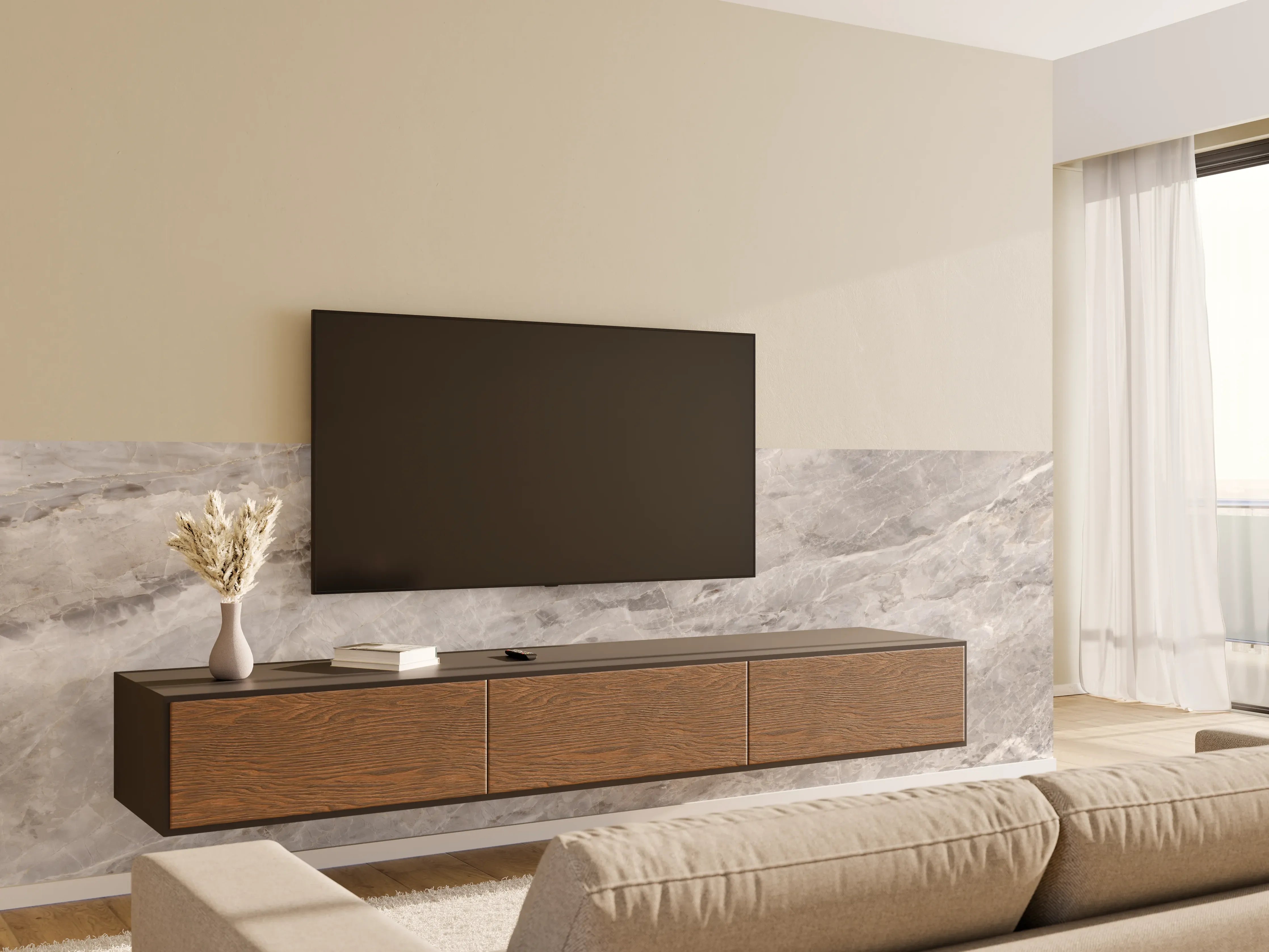 Wandverkleidung Wohnzimmer - Grauer Marmor - Granit