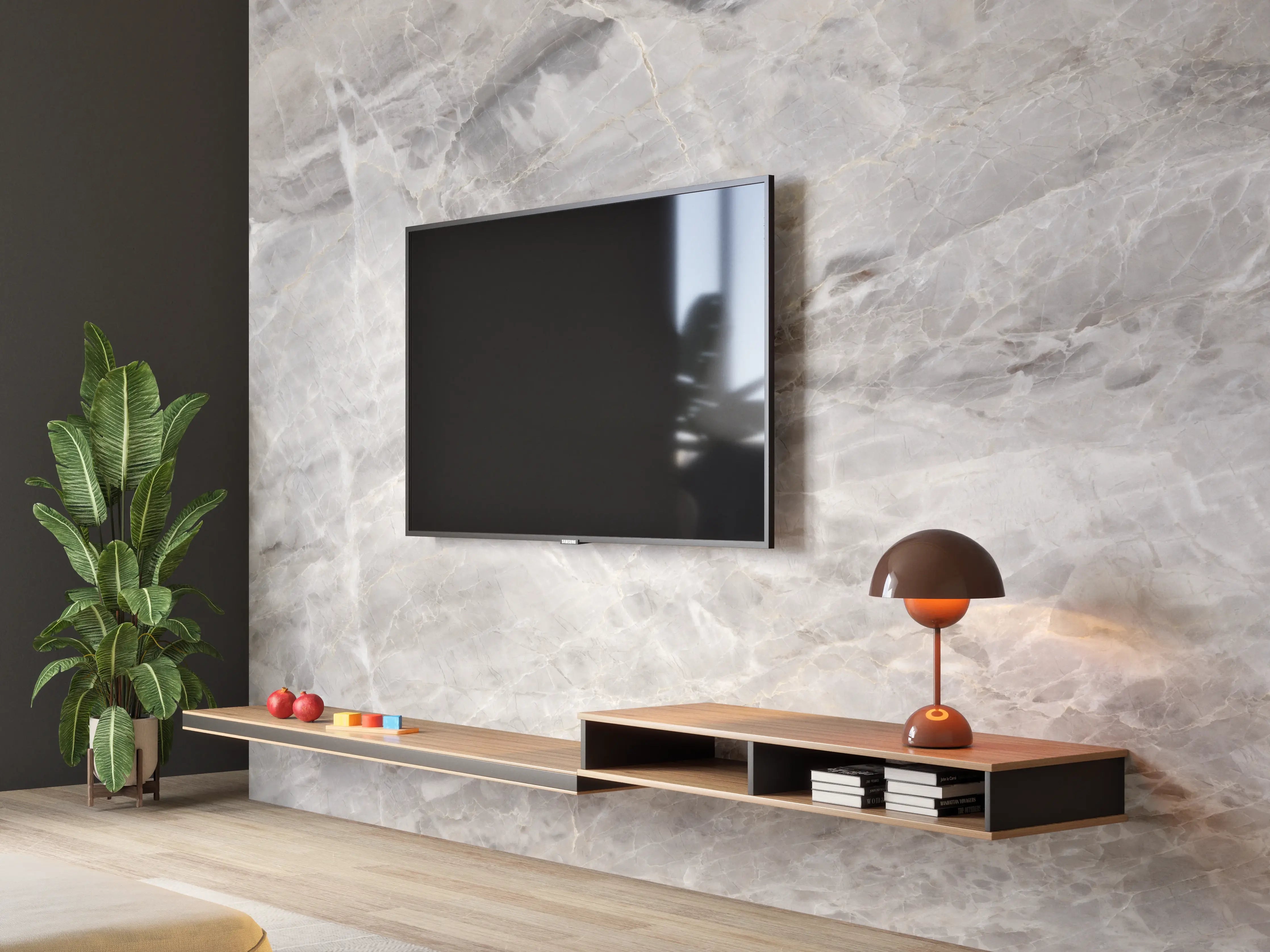 Wandverkleidung Wohnzimmer - Grauer Marmor - Granit