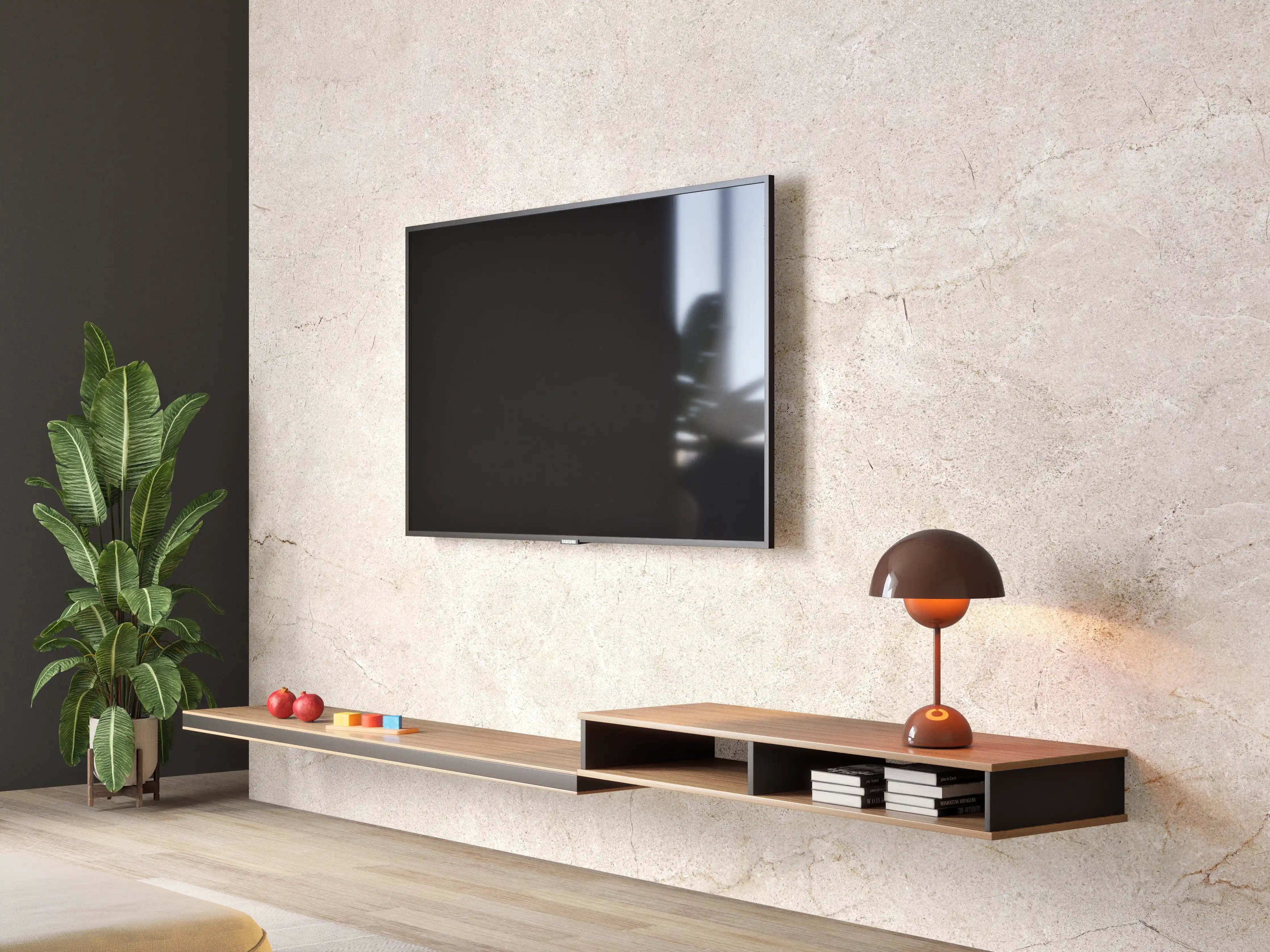 Wandverkleidung Wohnzimmer - Grauer Marmor auf steinigem Hintergrund