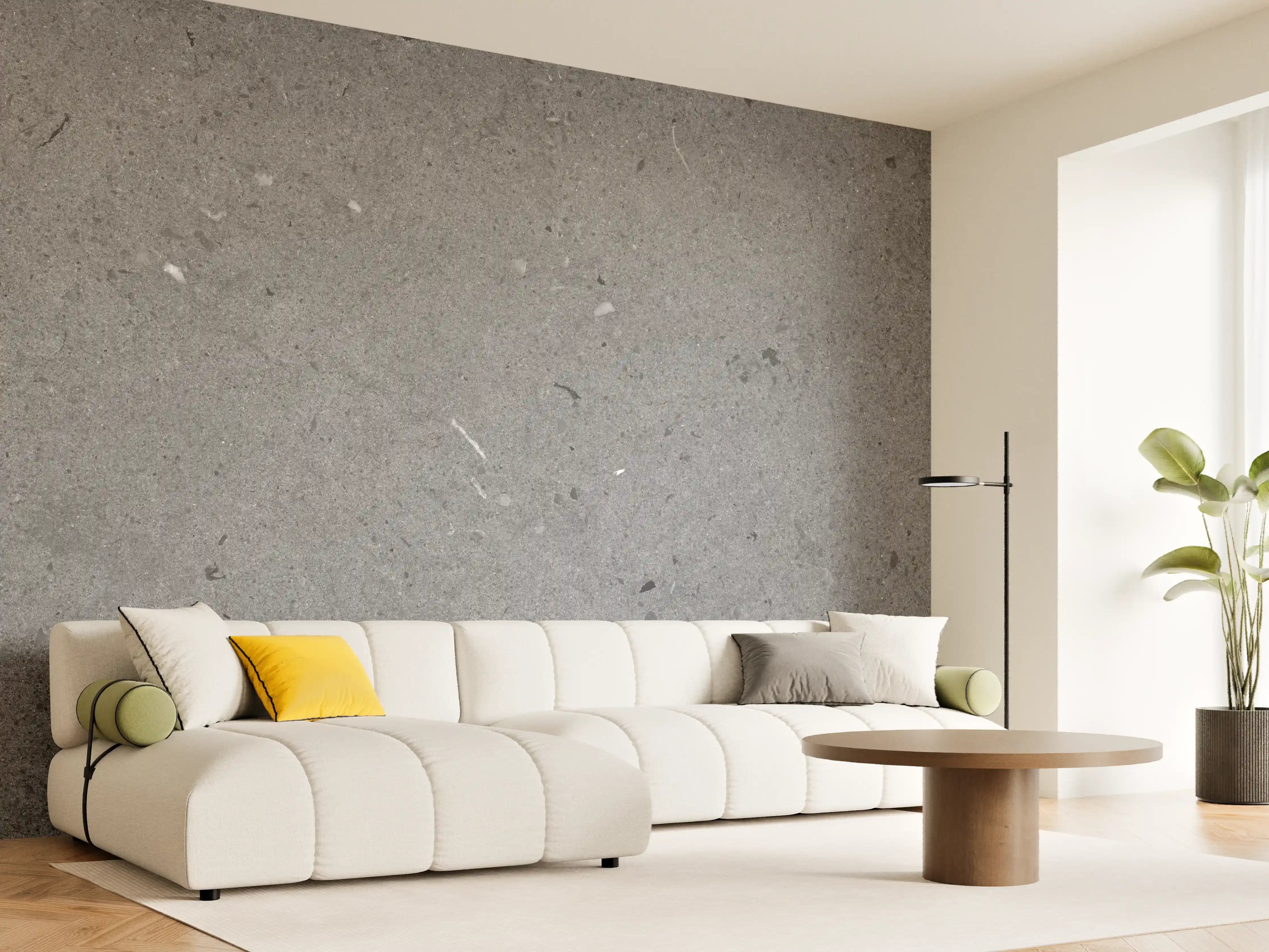 Wandverkleidung Wohnzimmer - Grauer Marmor im Asphaltdesign