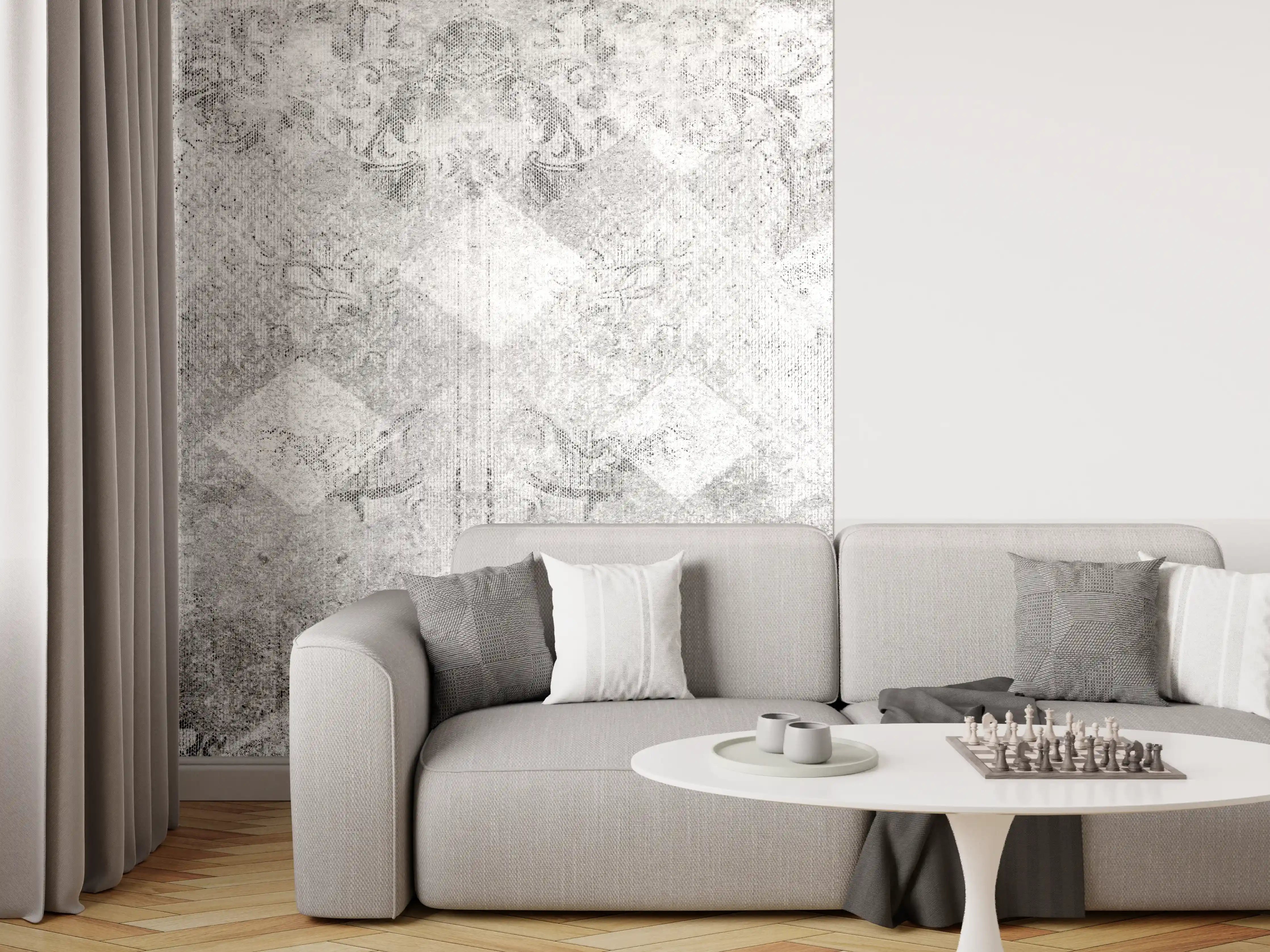 Wandverkleidung Wohnzimmer - Grauer Marmoroptik-Fliesendesign