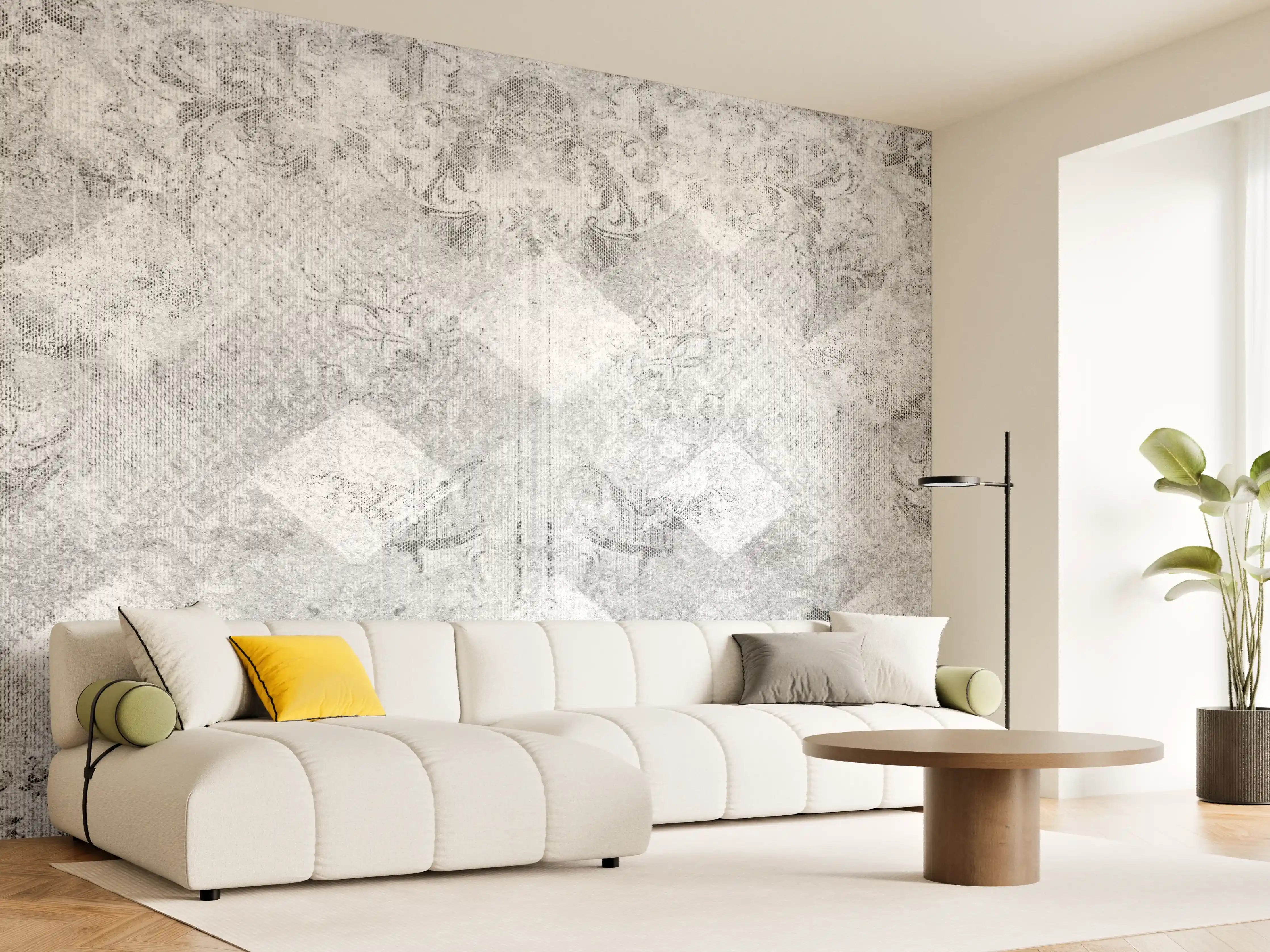 Wandverkleidung Wohnzimmer - Grauer Marmoroptik-Fliesendesign