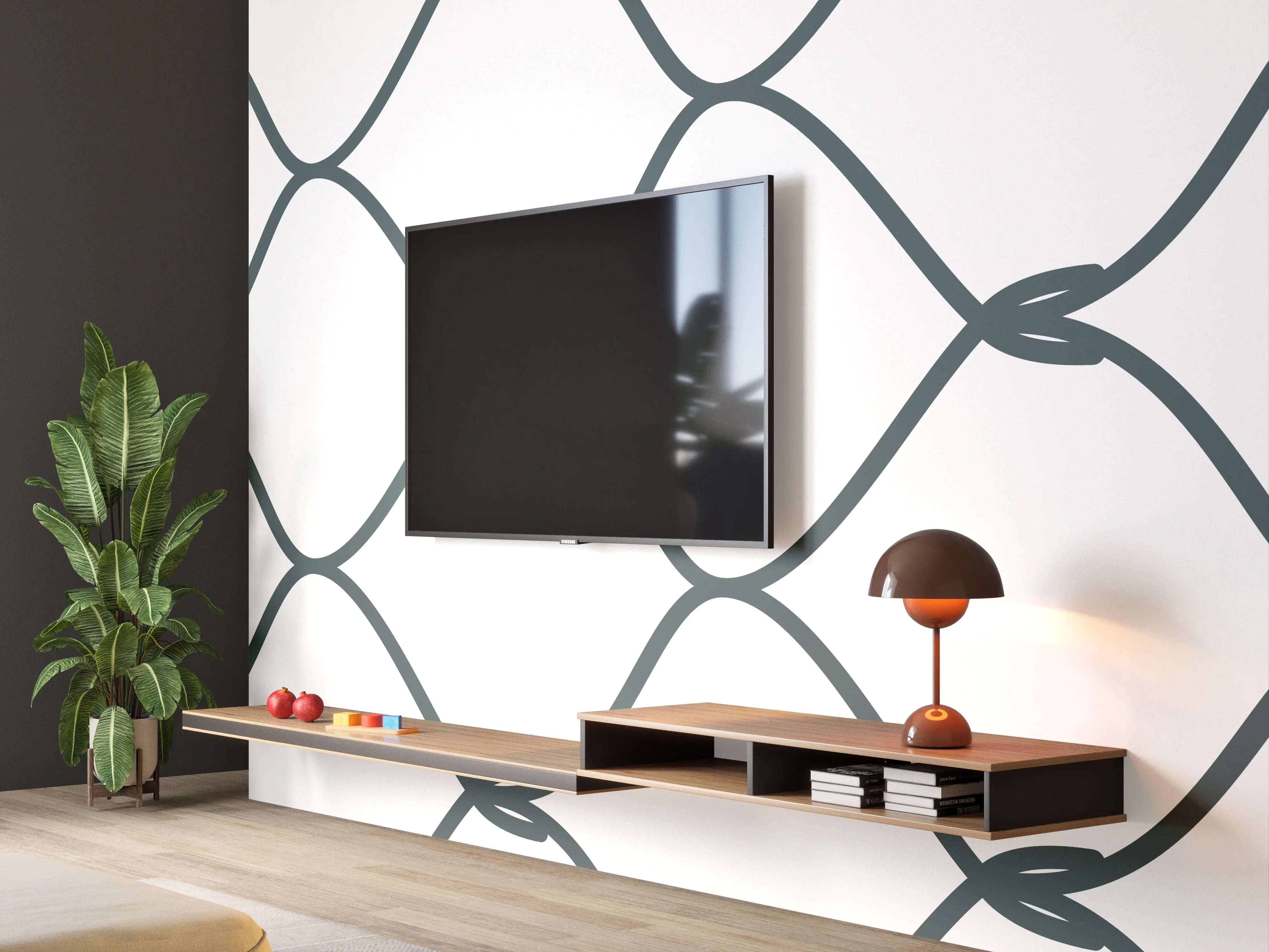 Wandverkleidung Wohnzimmer - Grauer Maschendrahtzaun