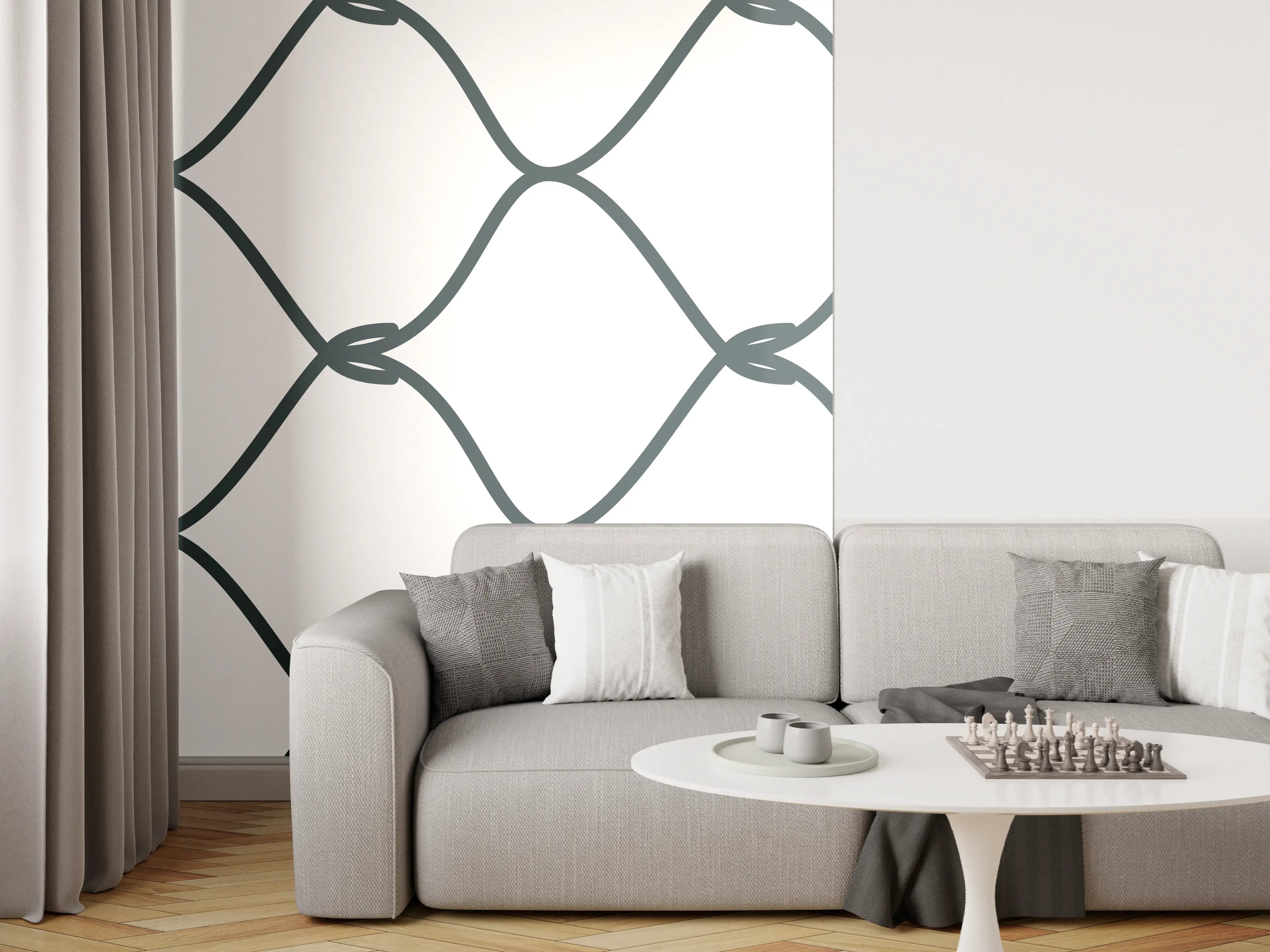Wandverkleidung Wohnzimmer - Grauer Maschendrahtzaun