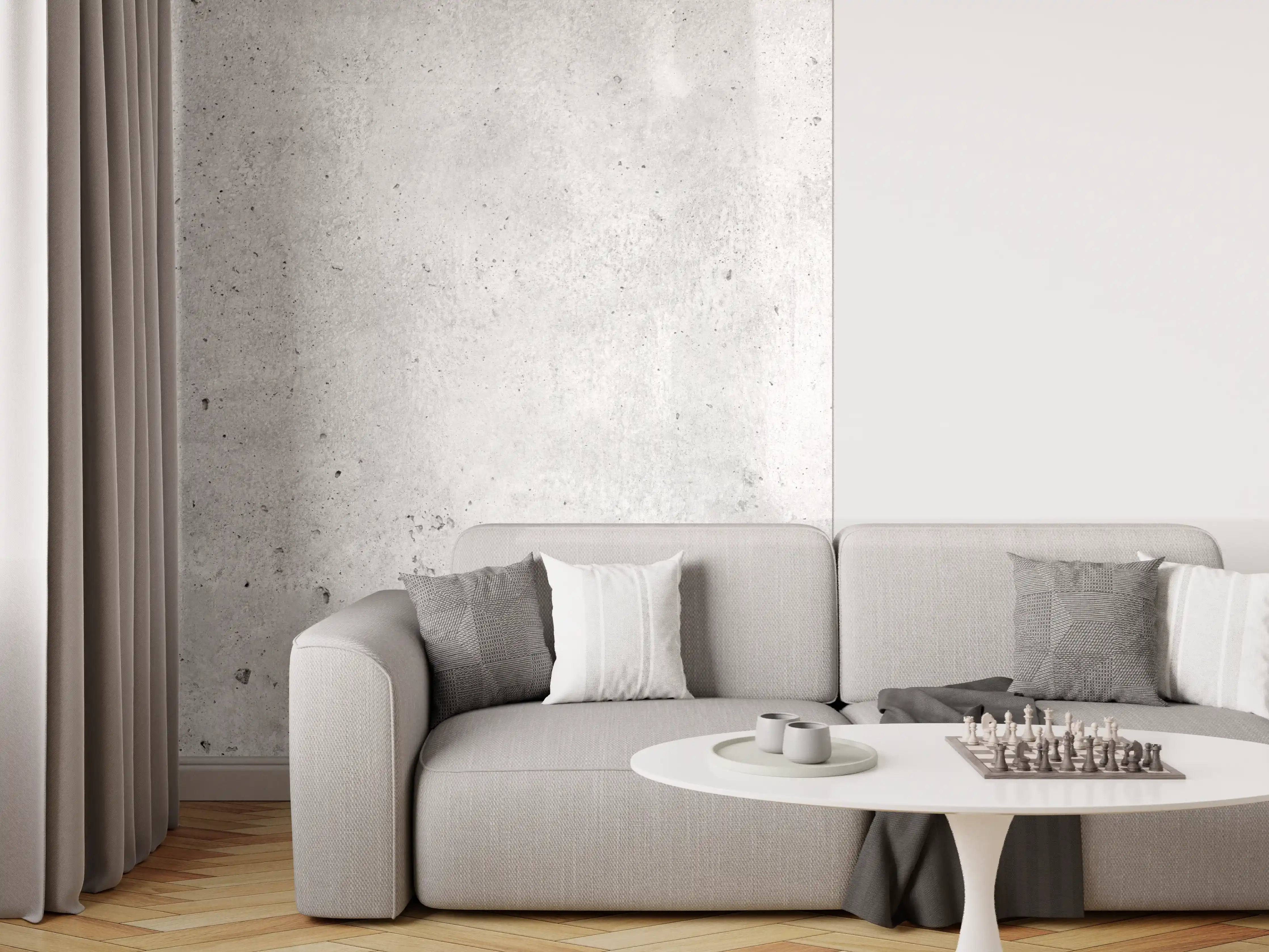 Wandverkleidung Wohnzimmer - Grauer rauer Beton