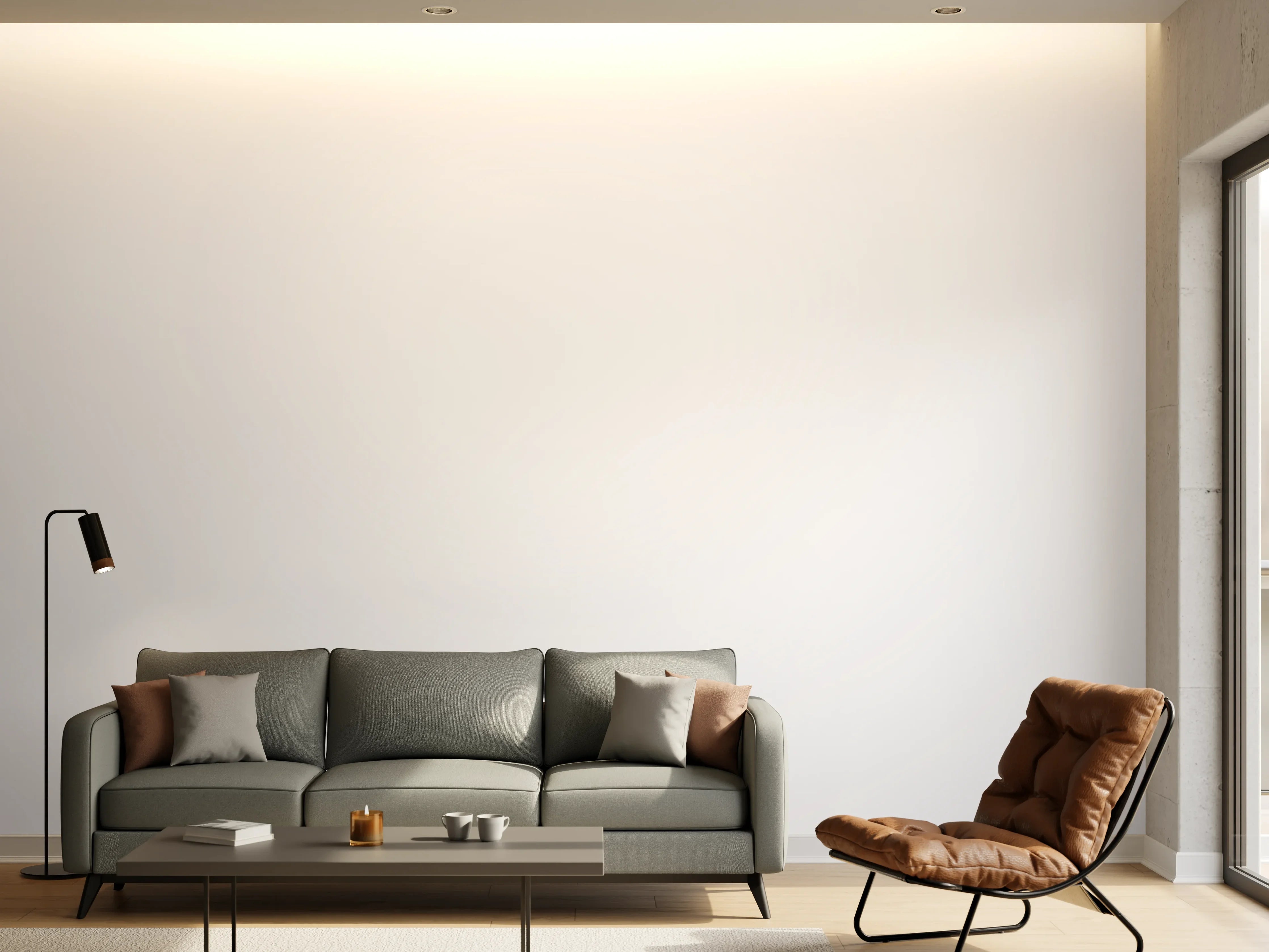 Wandverkleidung Wohnzimmer - Grauer, minimalistischer Hintergrund