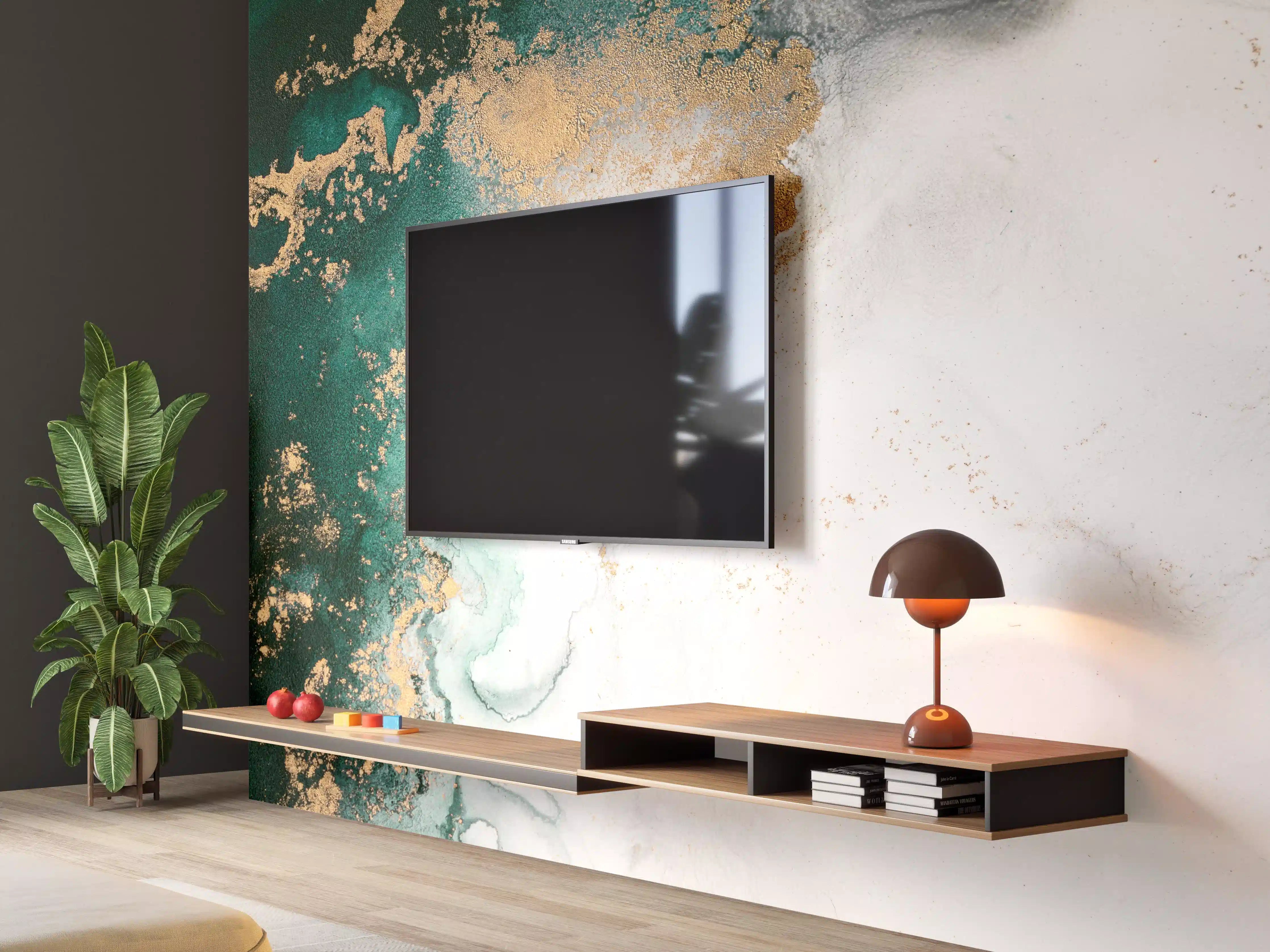 Wandverkleidung Wohnzimmer - Graues Marmor-Design mit goldenen Akzenten