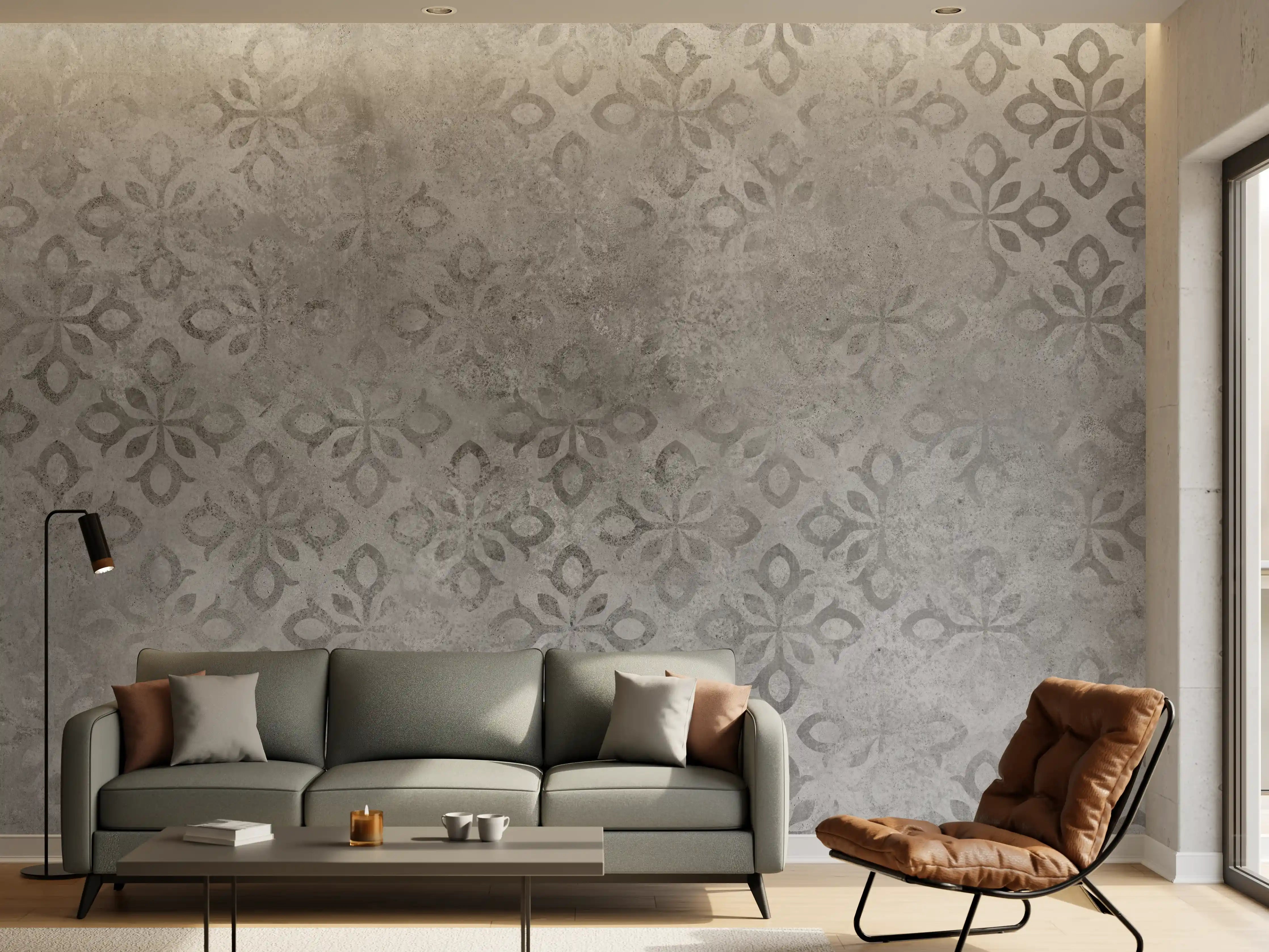 Wandverkleidung Wohnzimmer - Graues Ornament Muster