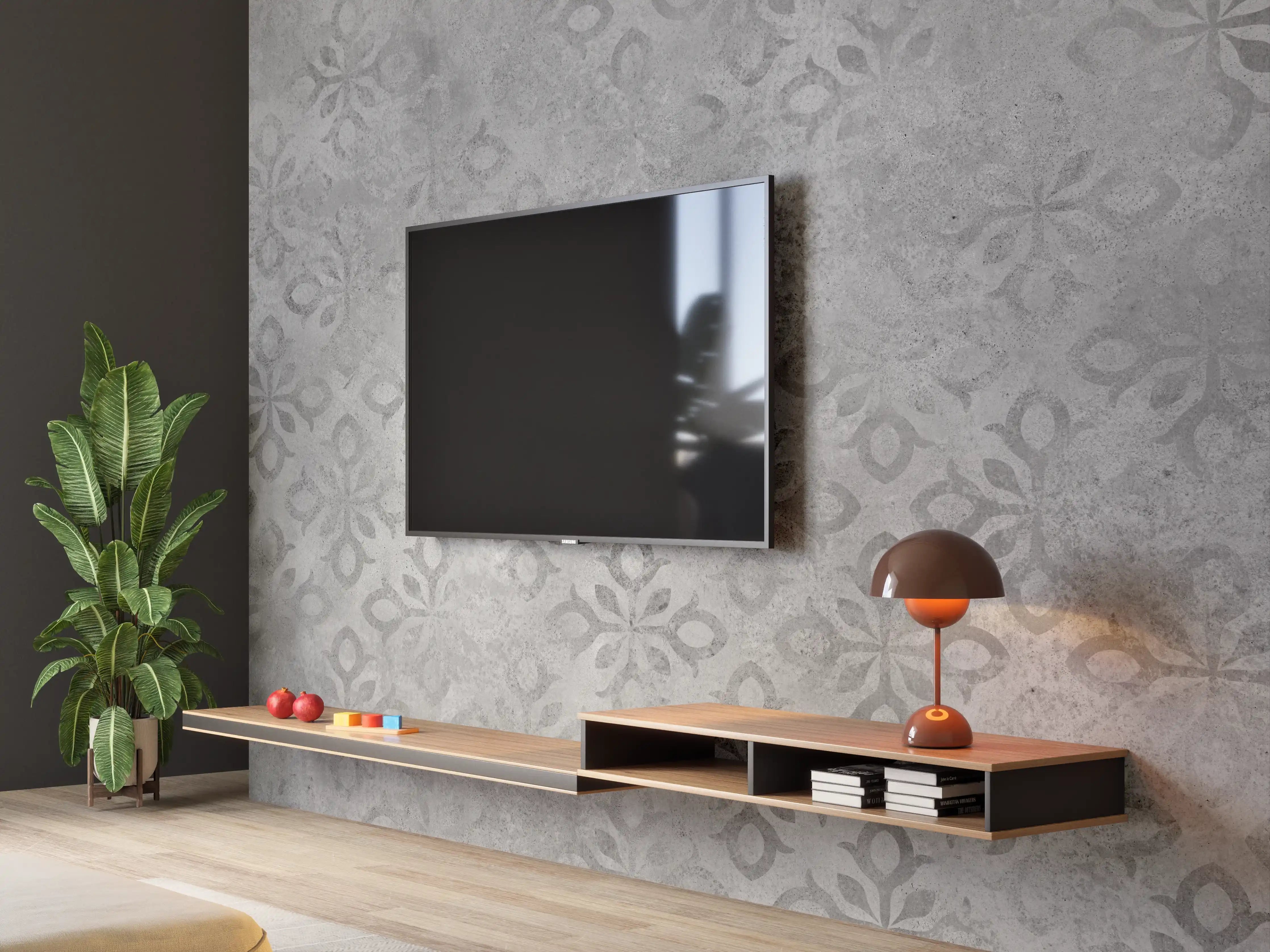 Wandverkleidung Wohnzimmer - Graues Ornament Muster