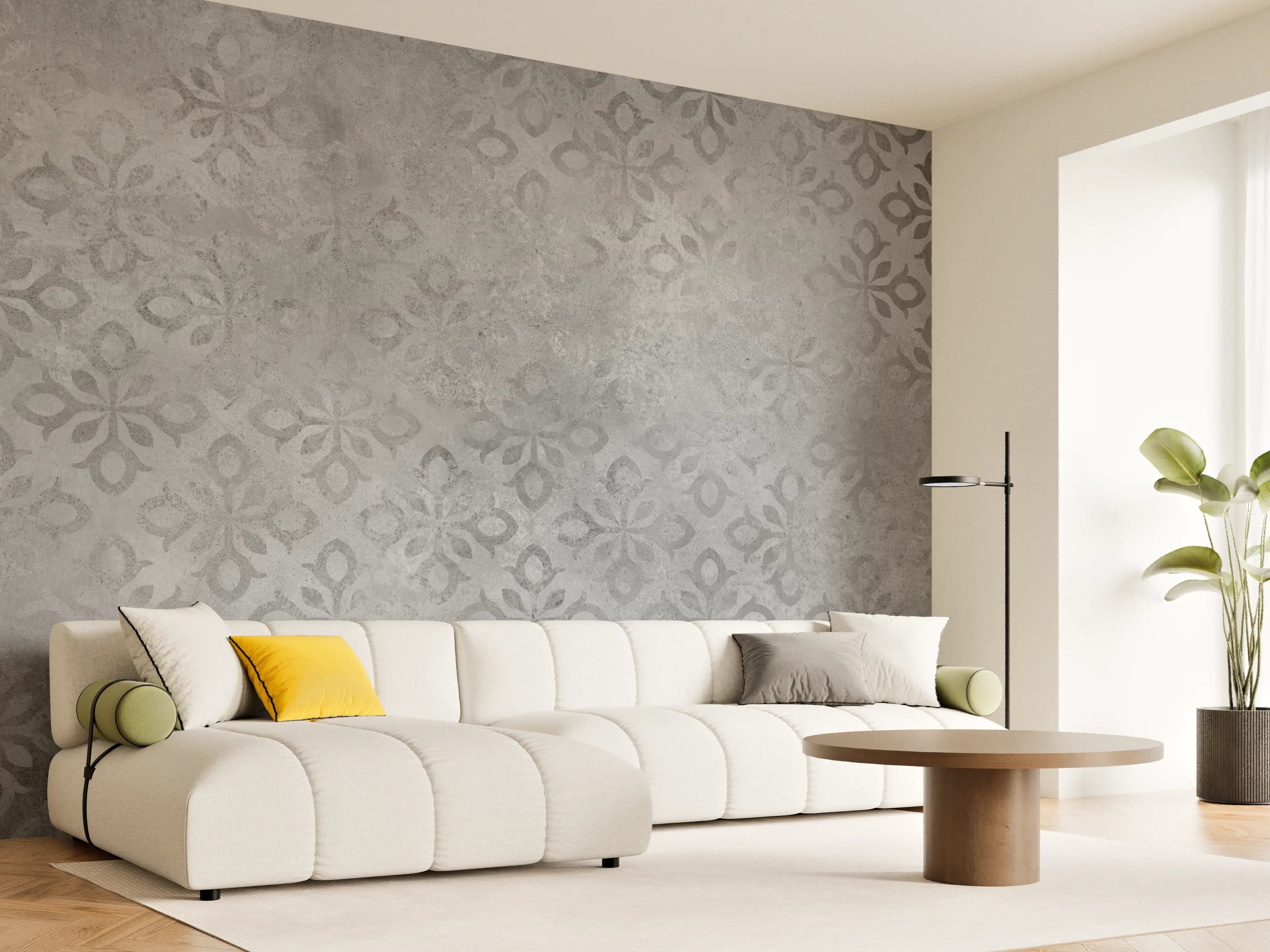 Wandverkleidung Wohnzimmer - Graues Ornament Muster