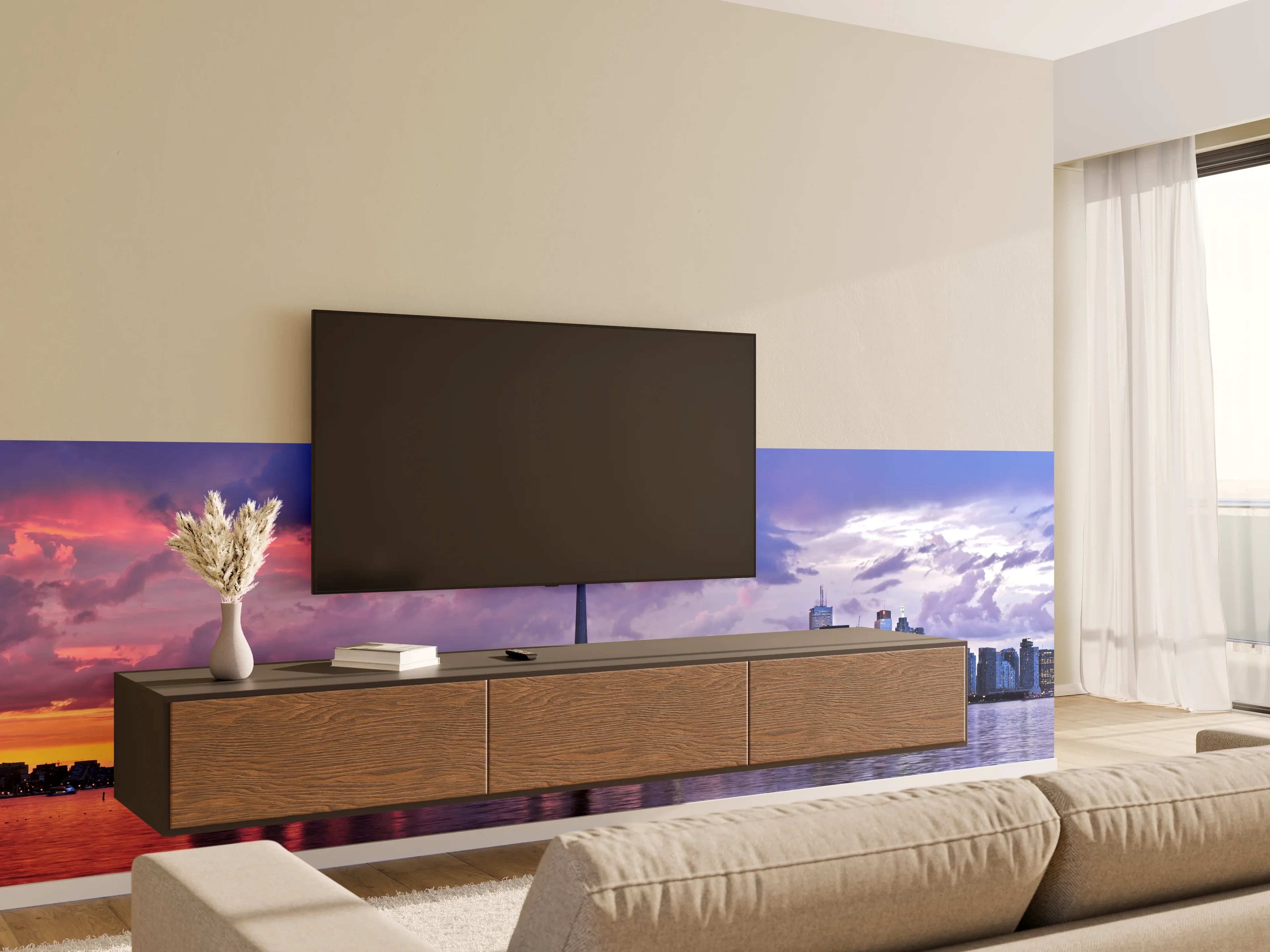 Wandverkleidung Wohnzimmer - Graues Sonnenuntergangssilhouette Torontos