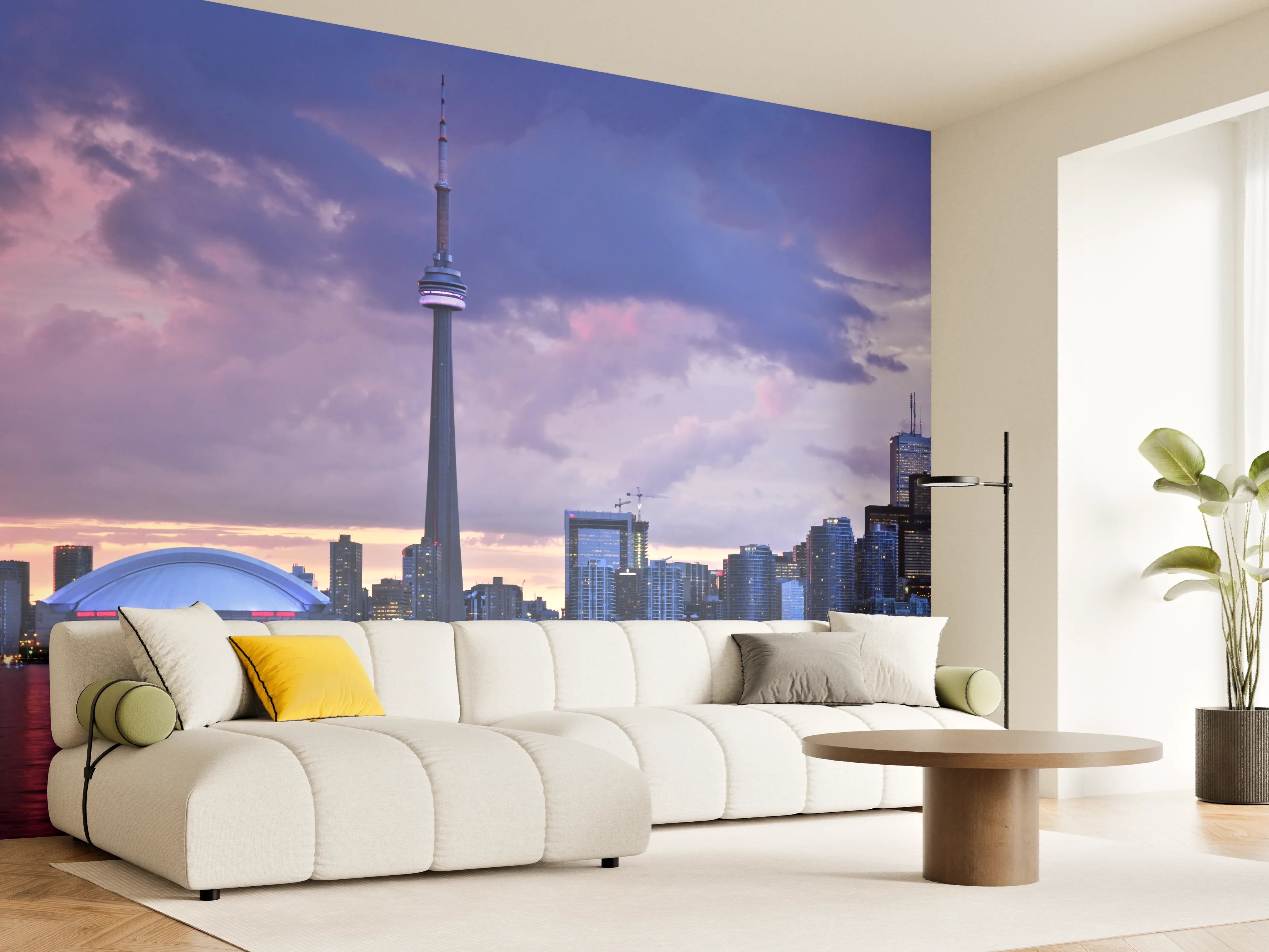 Wandverkleidung Wohnzimmer - Graues Sonnenuntergangssilhouette Torontos