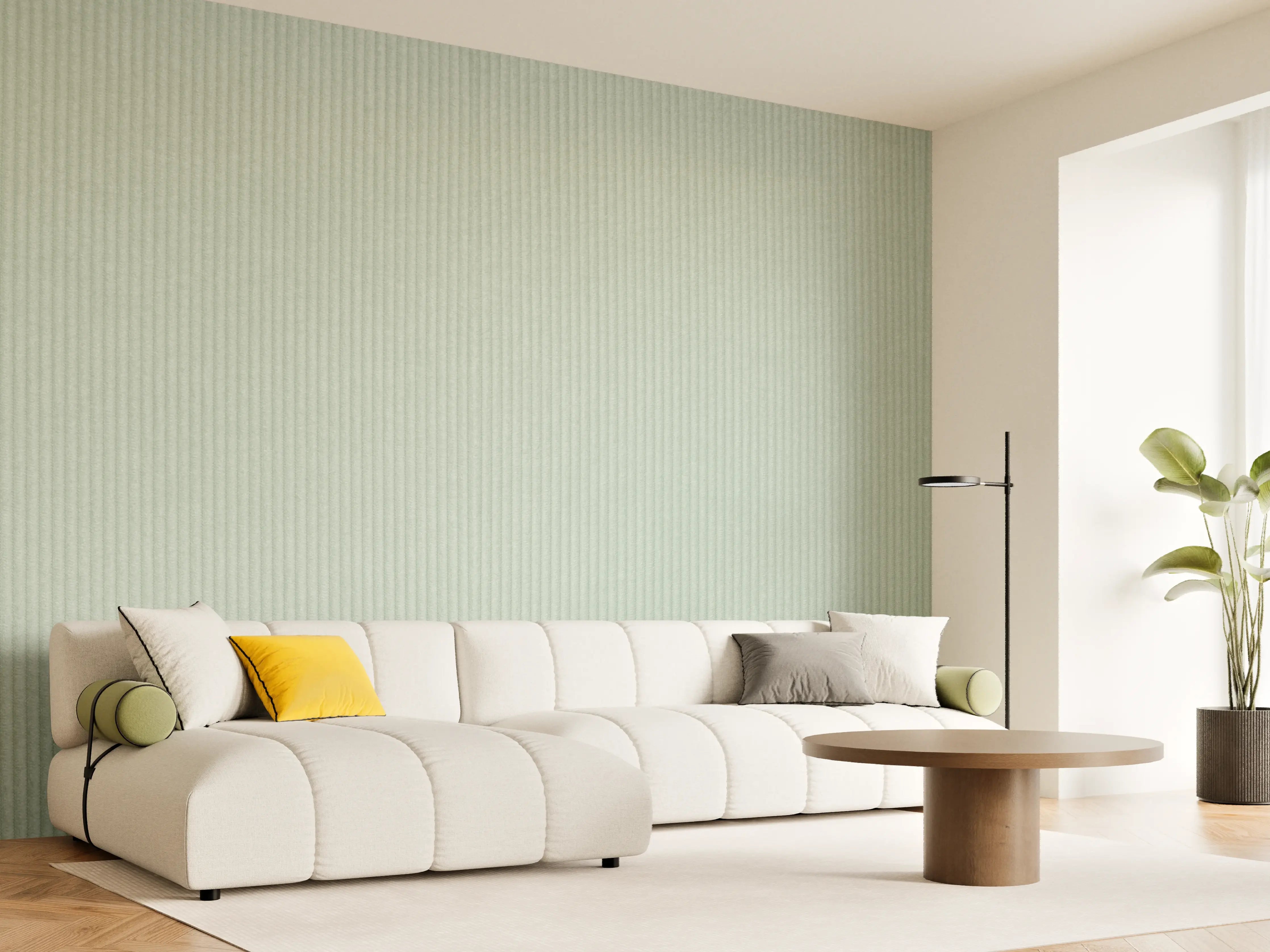 Wandverkleidung Wohnzimmer - Graues Streifenmuster - moderne Wandgestaltung