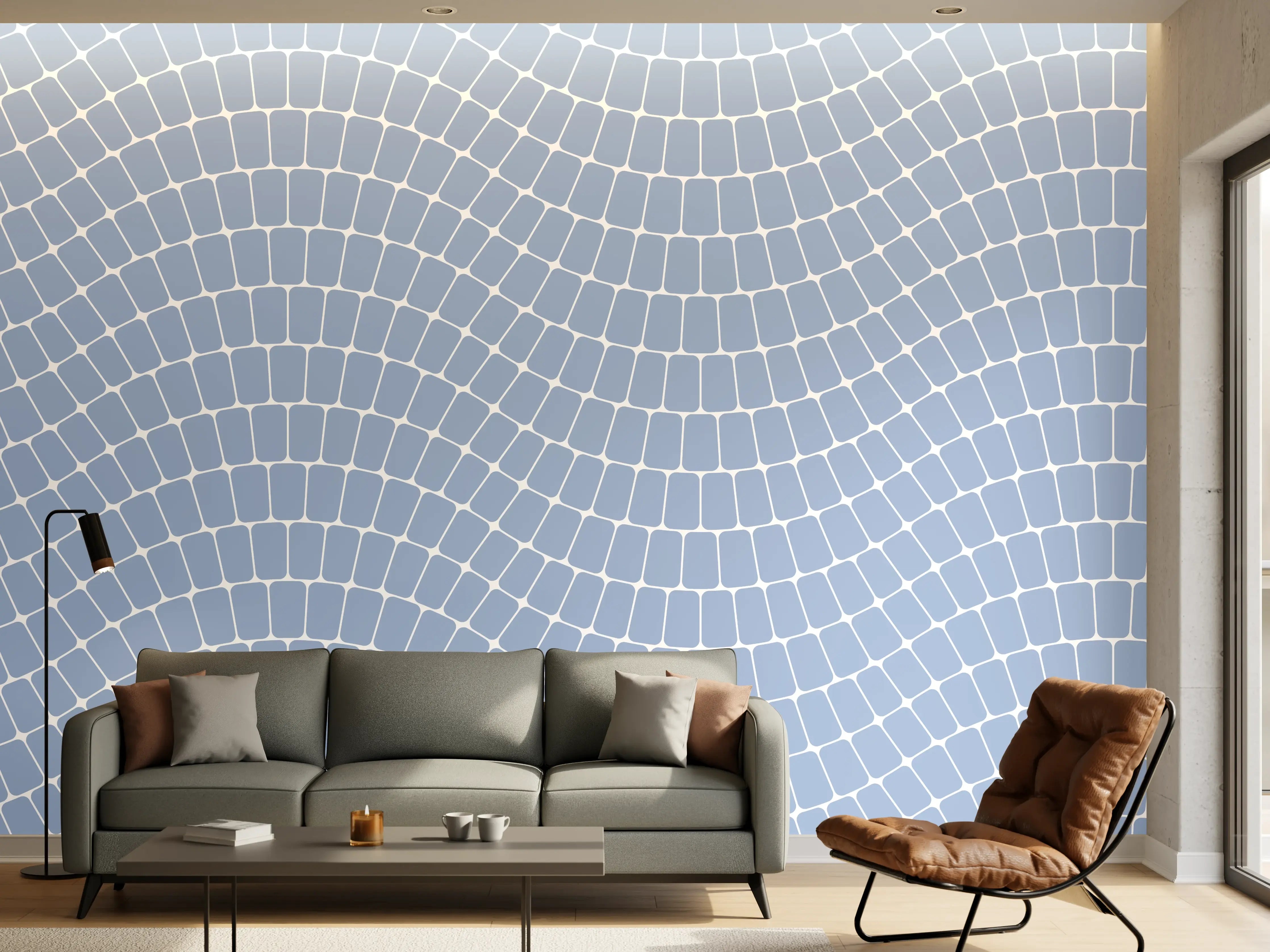 Wandverkleidung Wohnzimmer - Graues geometrisches Muster in Blau