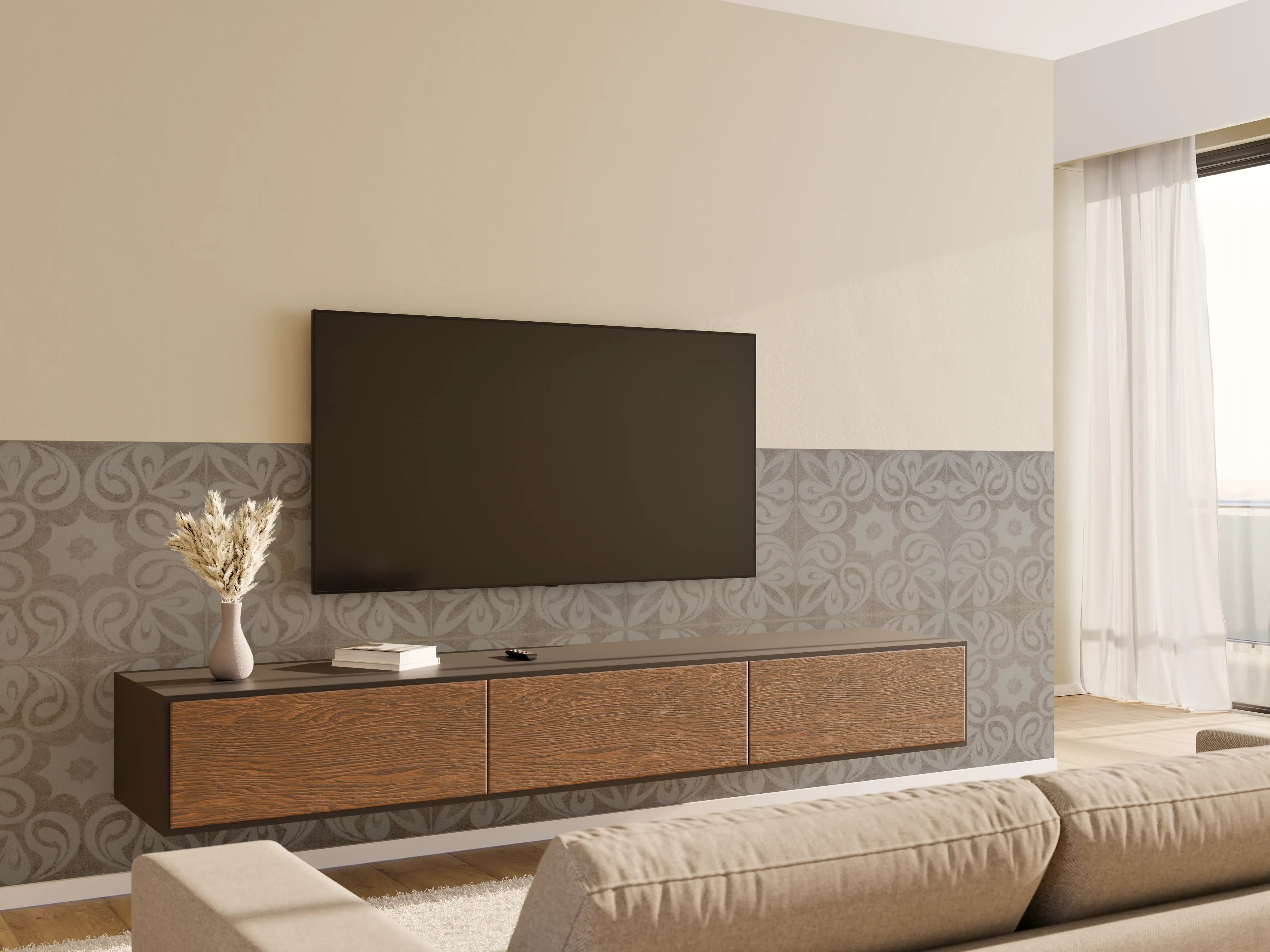 Wandverkleidung Wohnzimmer - Graues quadratisches Mosaikmotiv