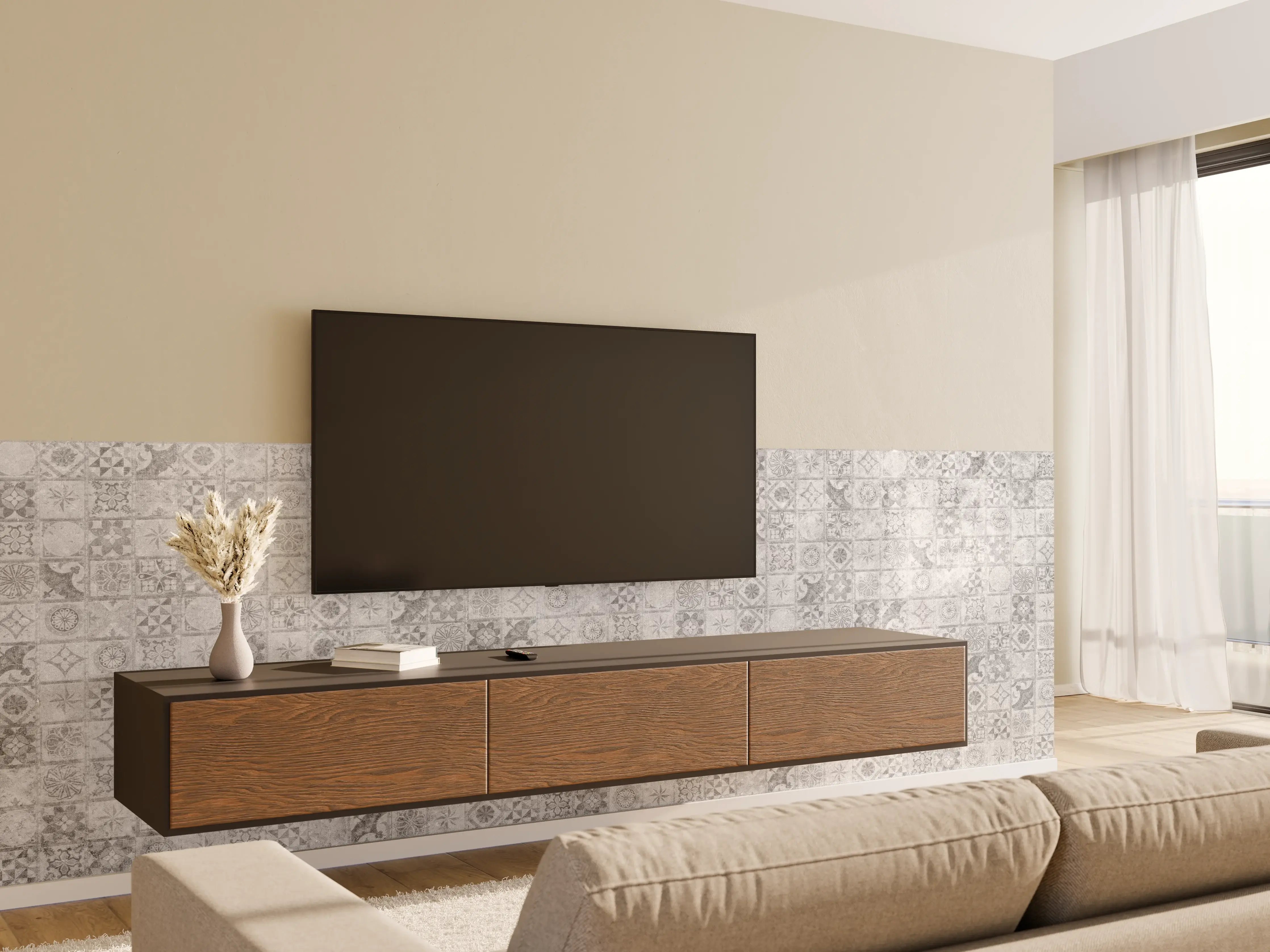 Wandverkleidung Wohnzimmer - Graues weißes Mosaikmotiv