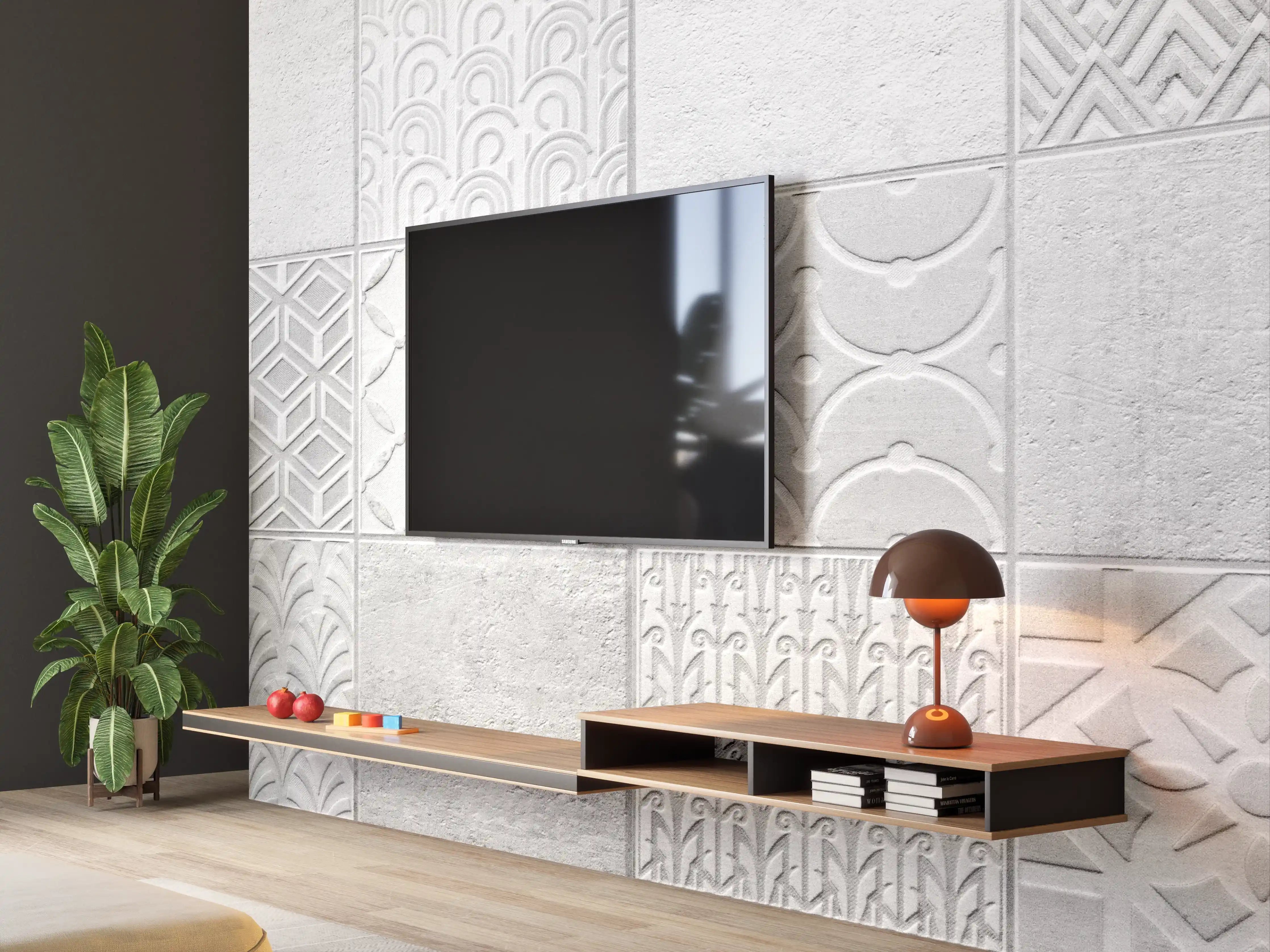 Wandverkleidung Wohnzimmer - Graues weißes Vintage Mosaikmotiv