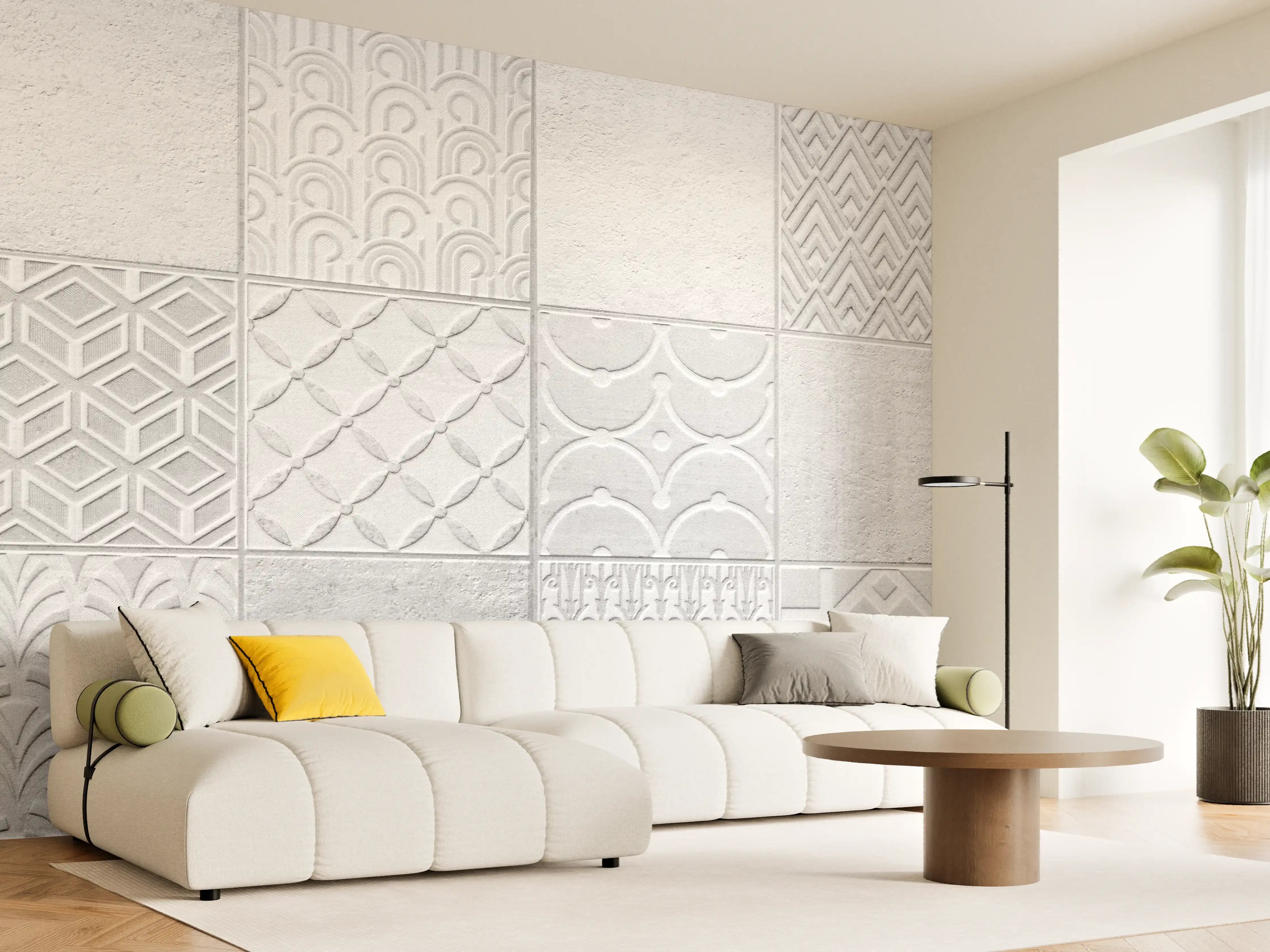 Wandverkleidung Wohnzimmer - Graues weißes Vintage Mosaikmotiv