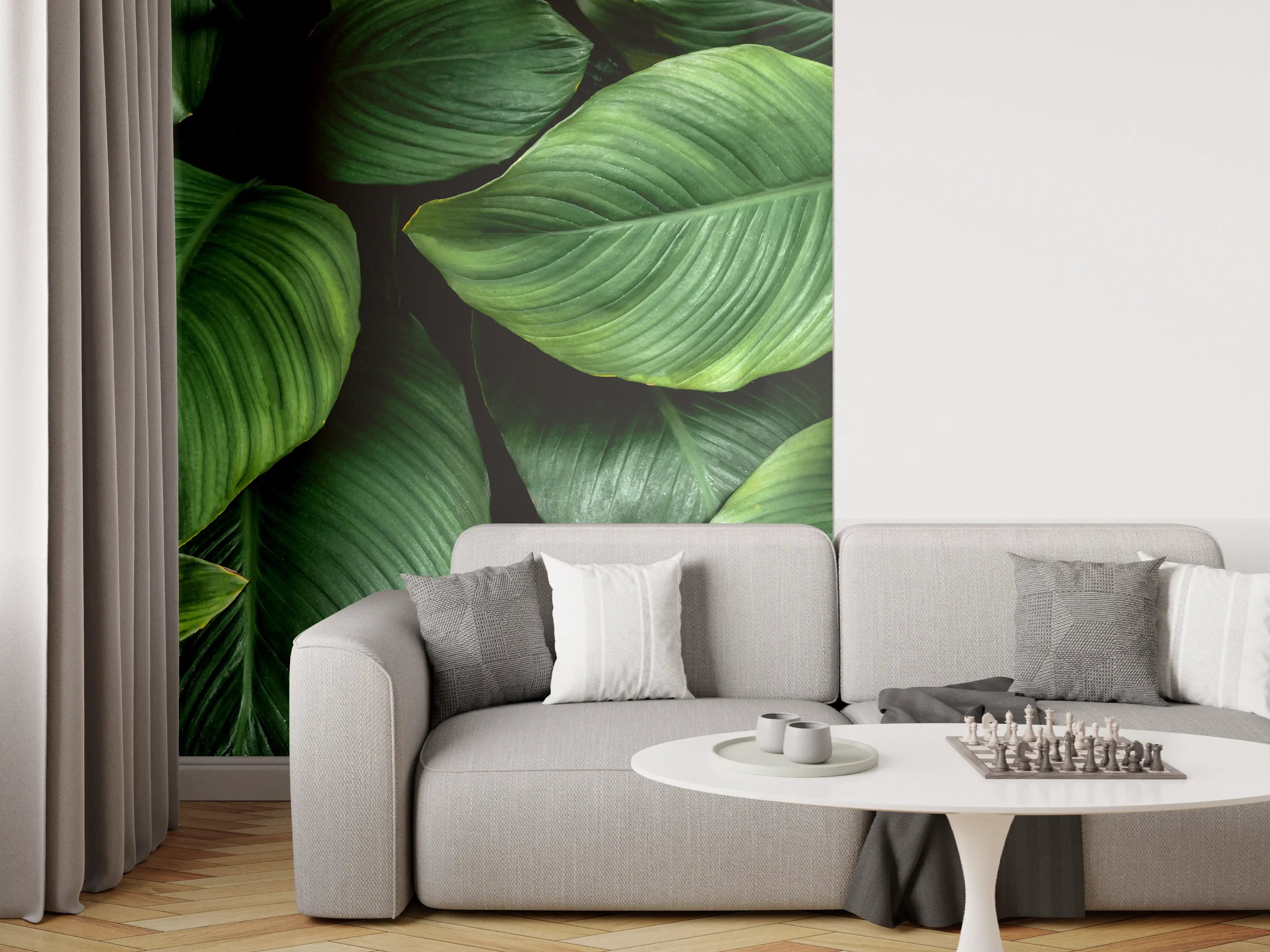 Wandverkleidung Wohnzimmer - Große grüne Blätter