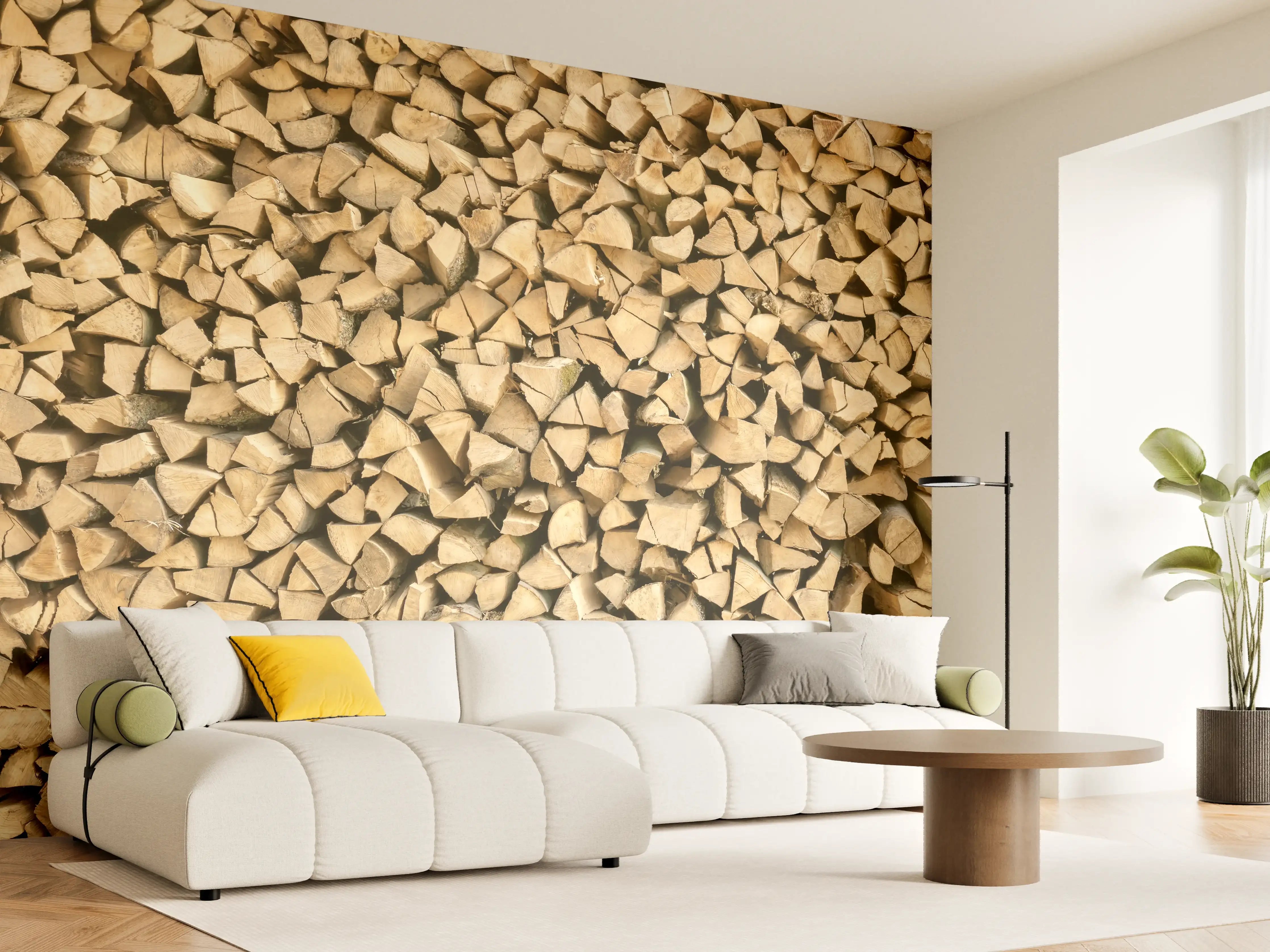 Wandverkleidung Wohnzimmer - Großer Haufen Holzscheite
