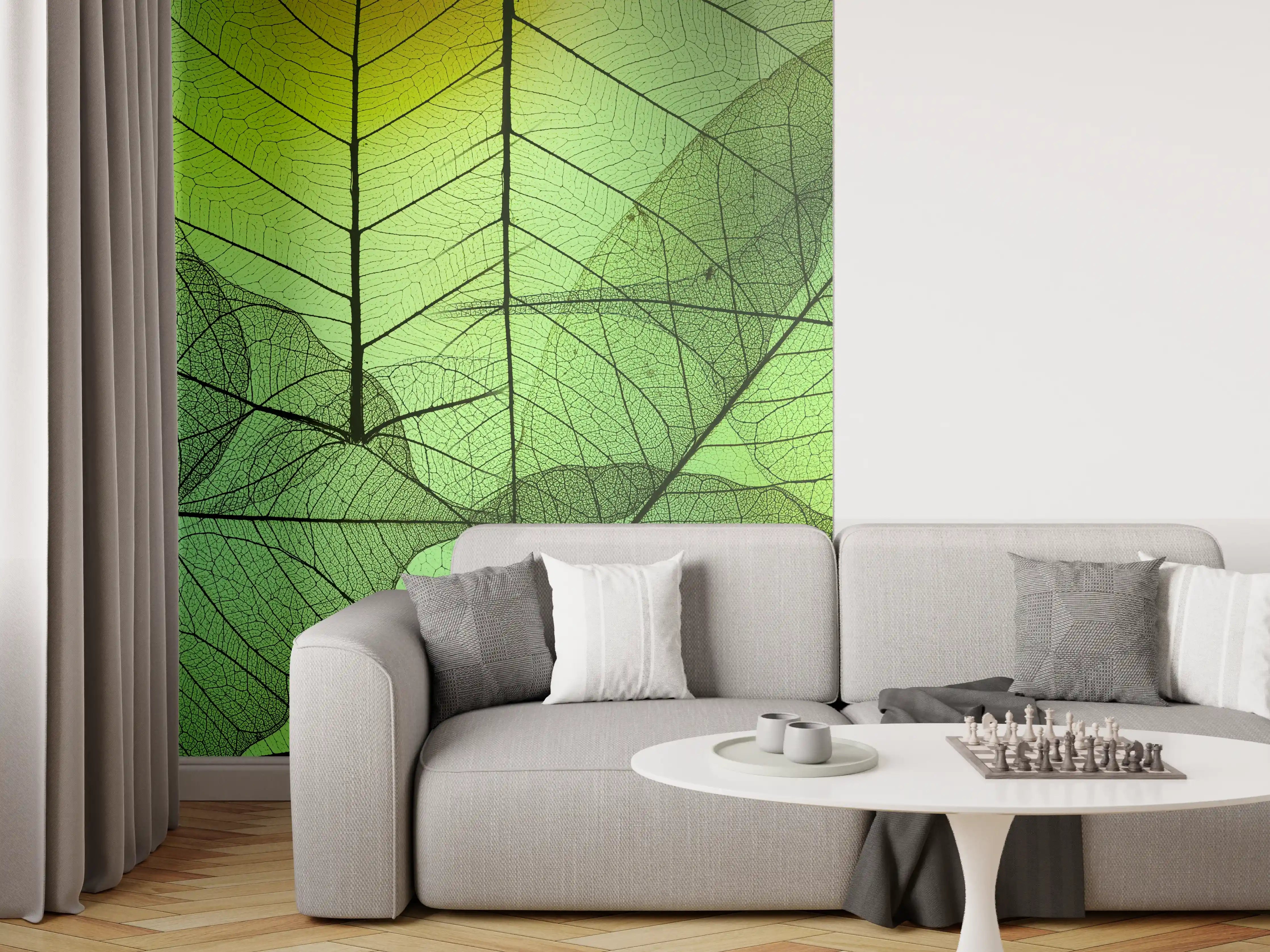 Wandverkleidung Wohnzimmer - Grün-Gelbe Blattstruktur Makro