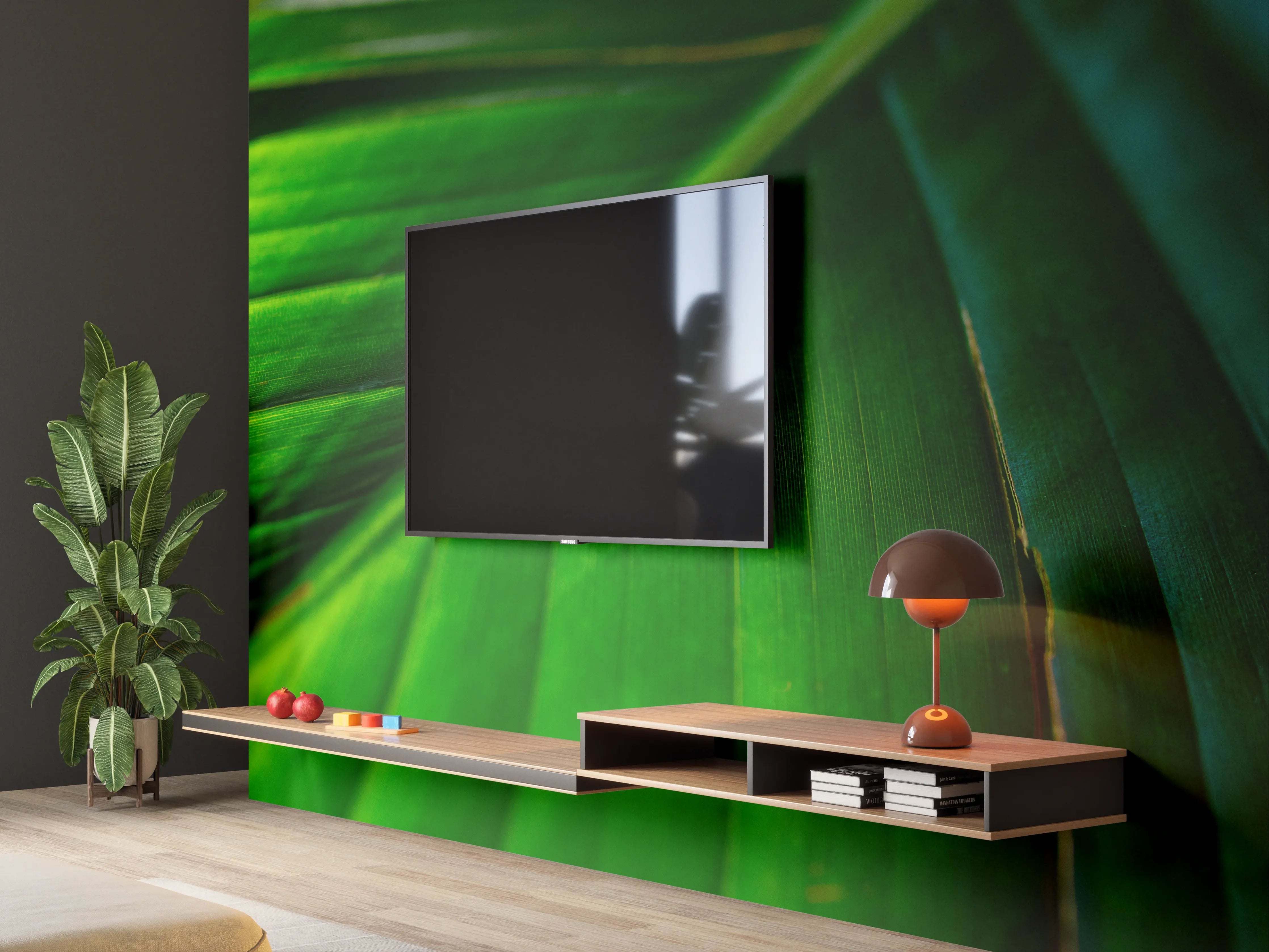 Wandverkleidung Wohnzimmer - Grüne Baumblätter im Sonnenlicht