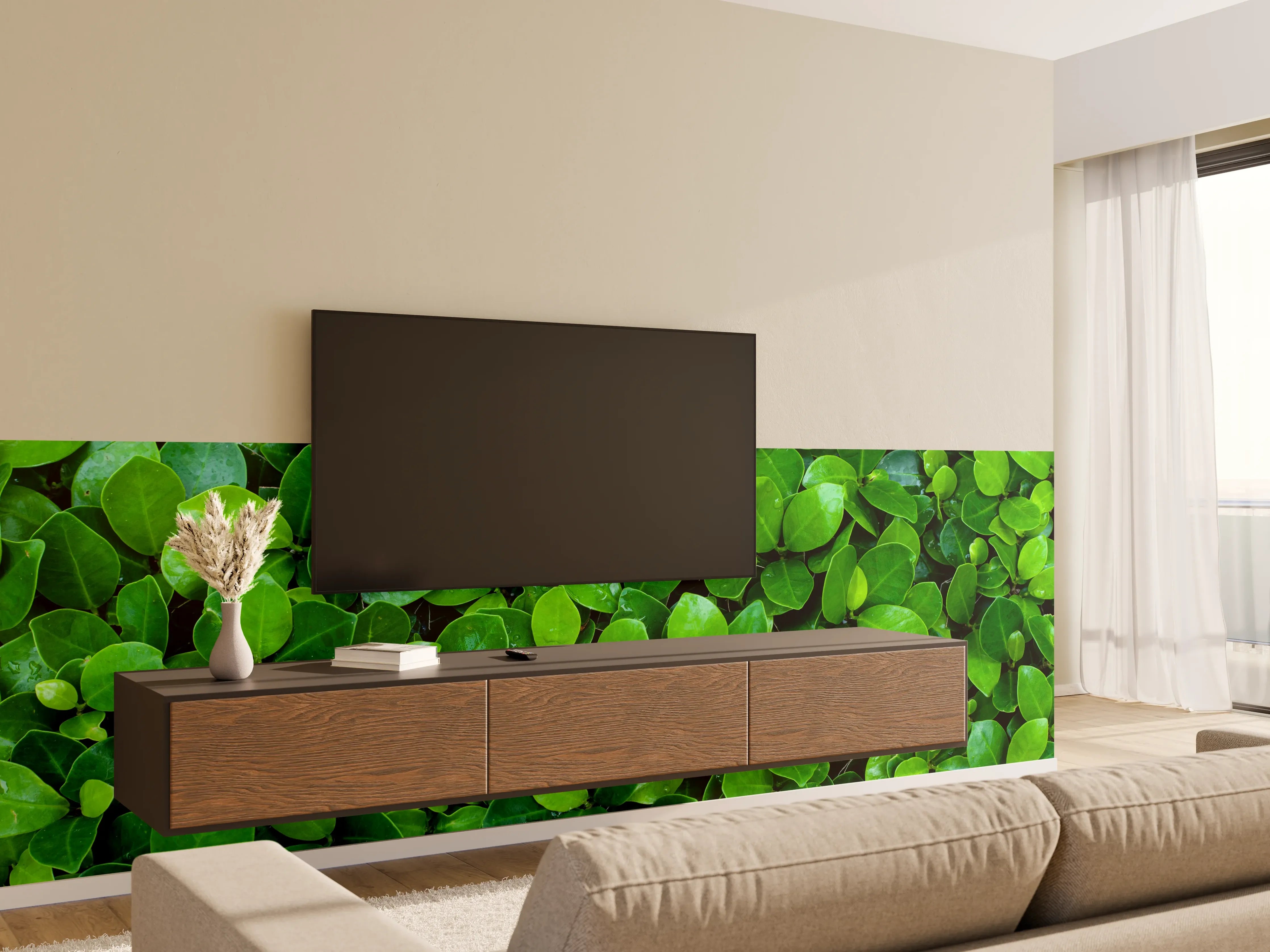 Wandverkleidung Wohnzimmer - Grüne Blätter - Natürliche Frische