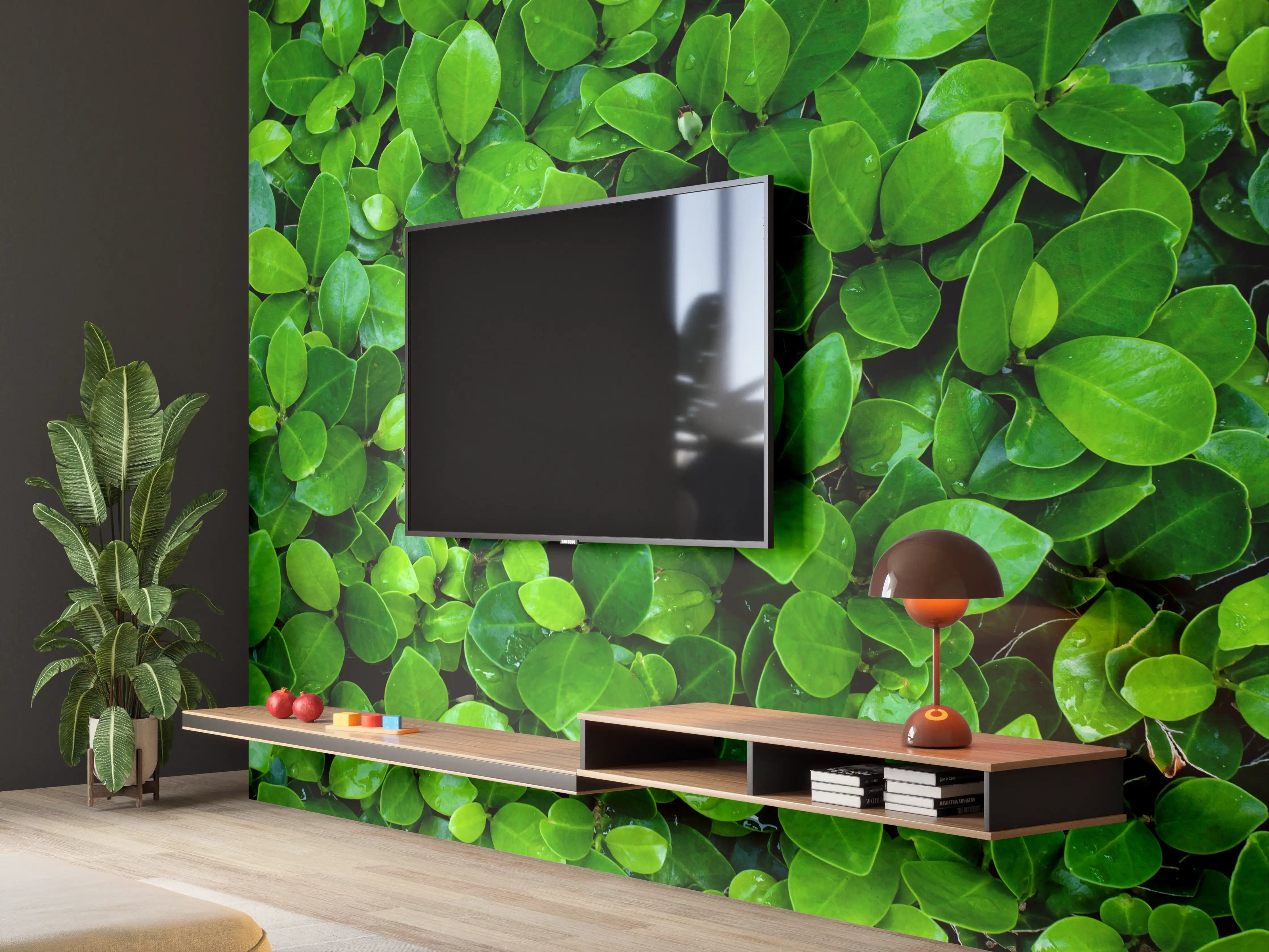 Wandverkleidung Wohnzimmer - Grüne Blätter - Natürliche Frische