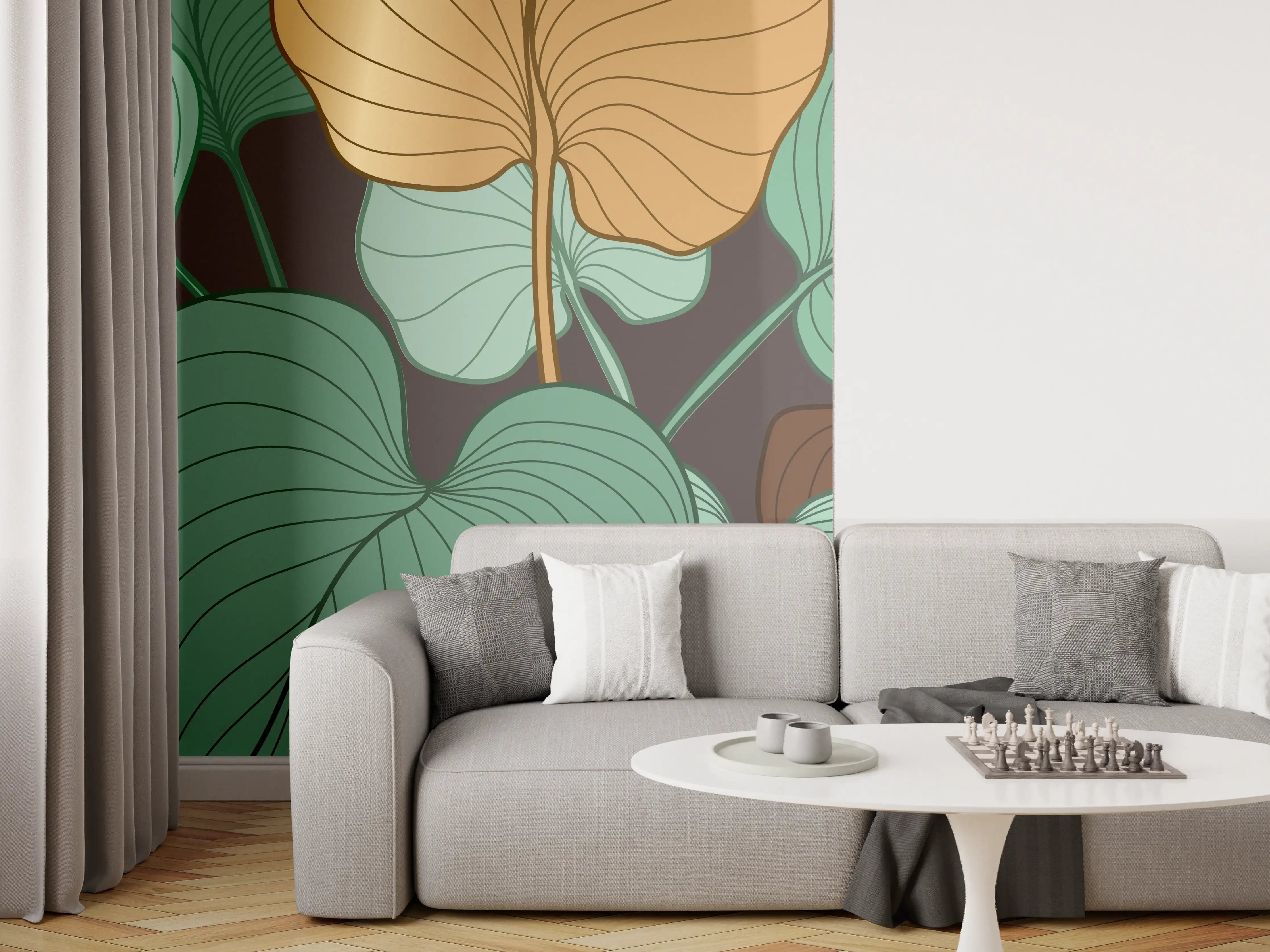 Wandverkleidung Wohnzimmer - Grüne Blätter Illustration
