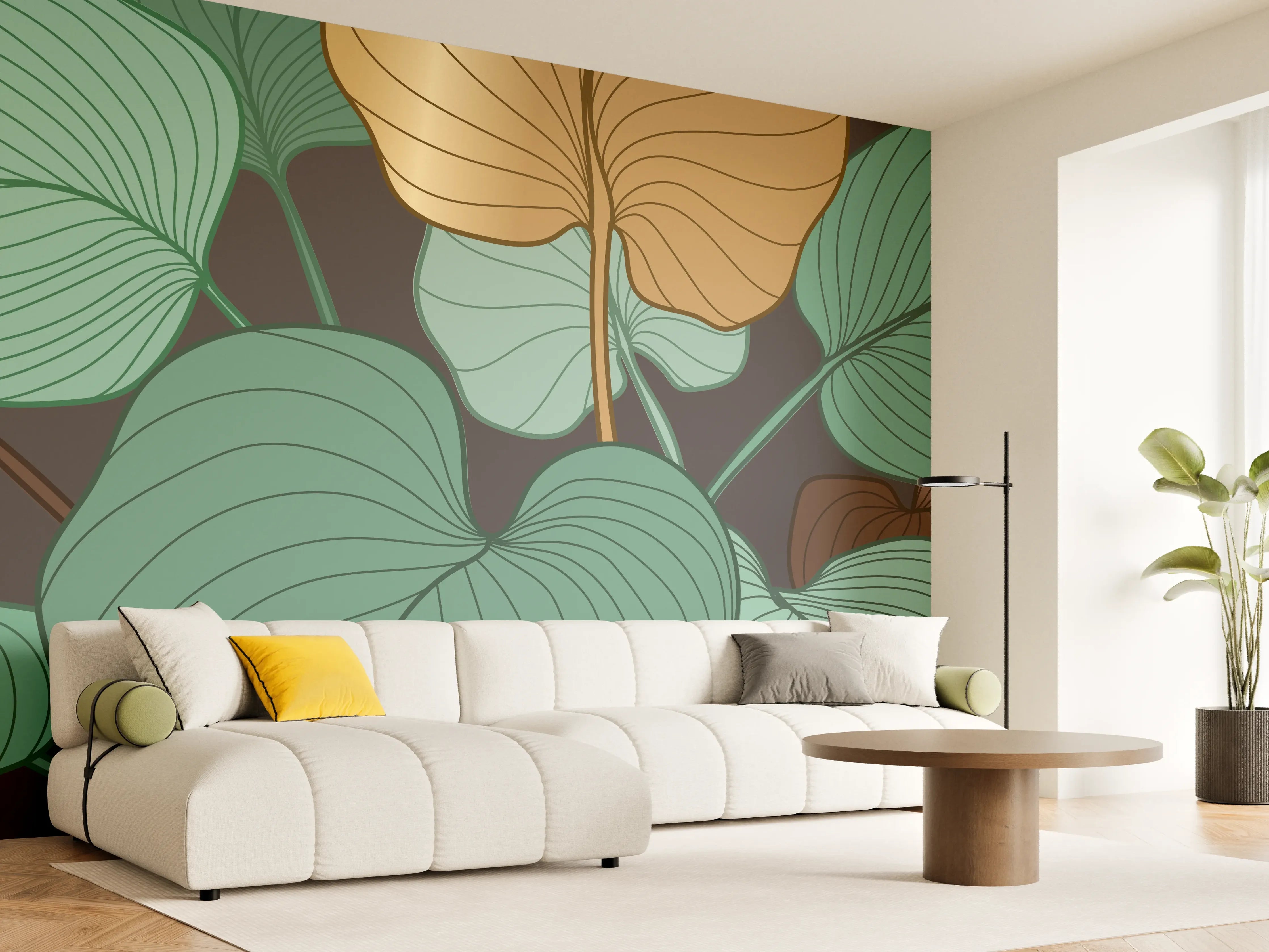Wandverkleidung Wohnzimmer - Grüne Blätter Illustration