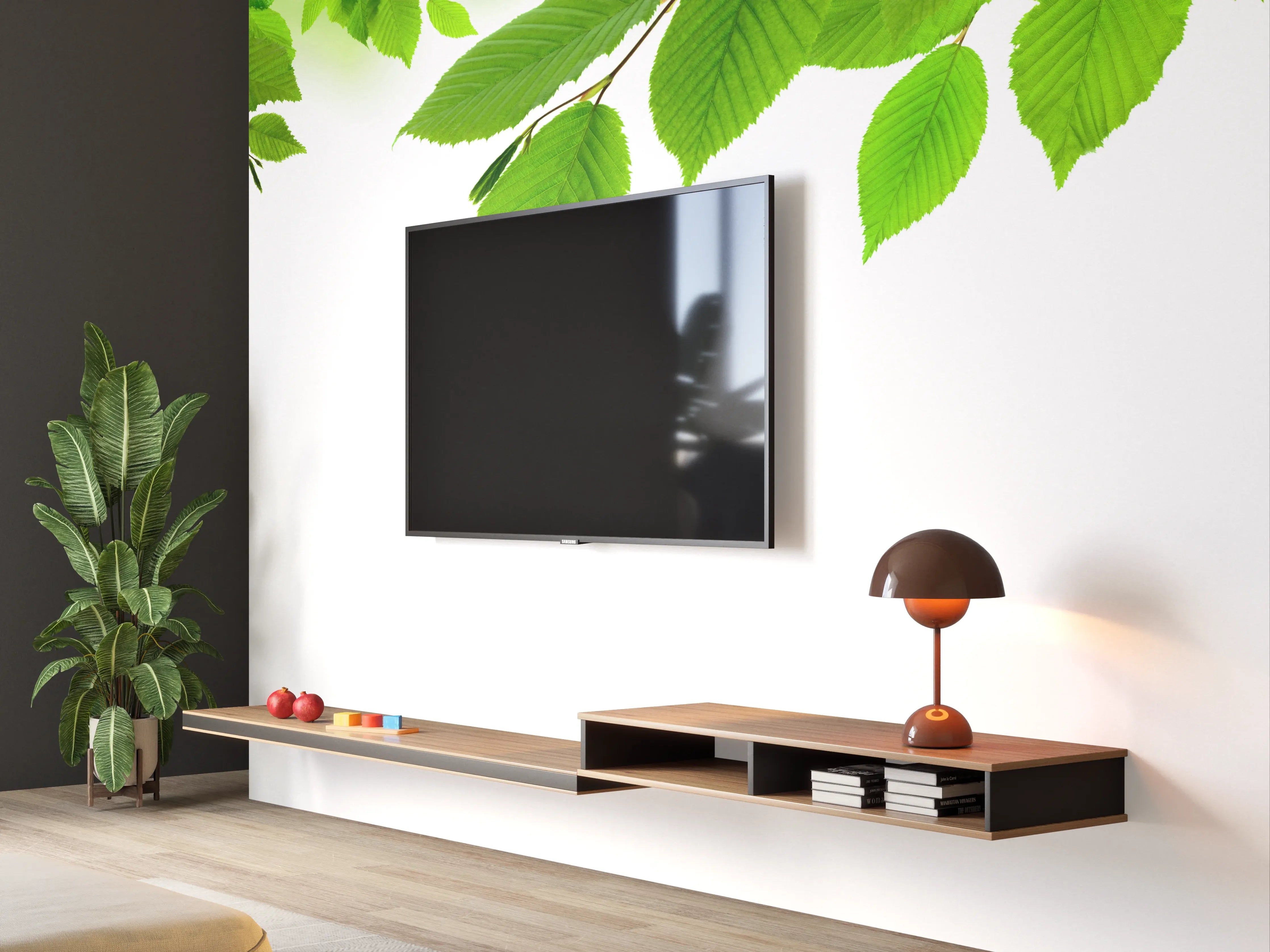 Wandverkleidung Wohnzimmer - Grüne Blätter