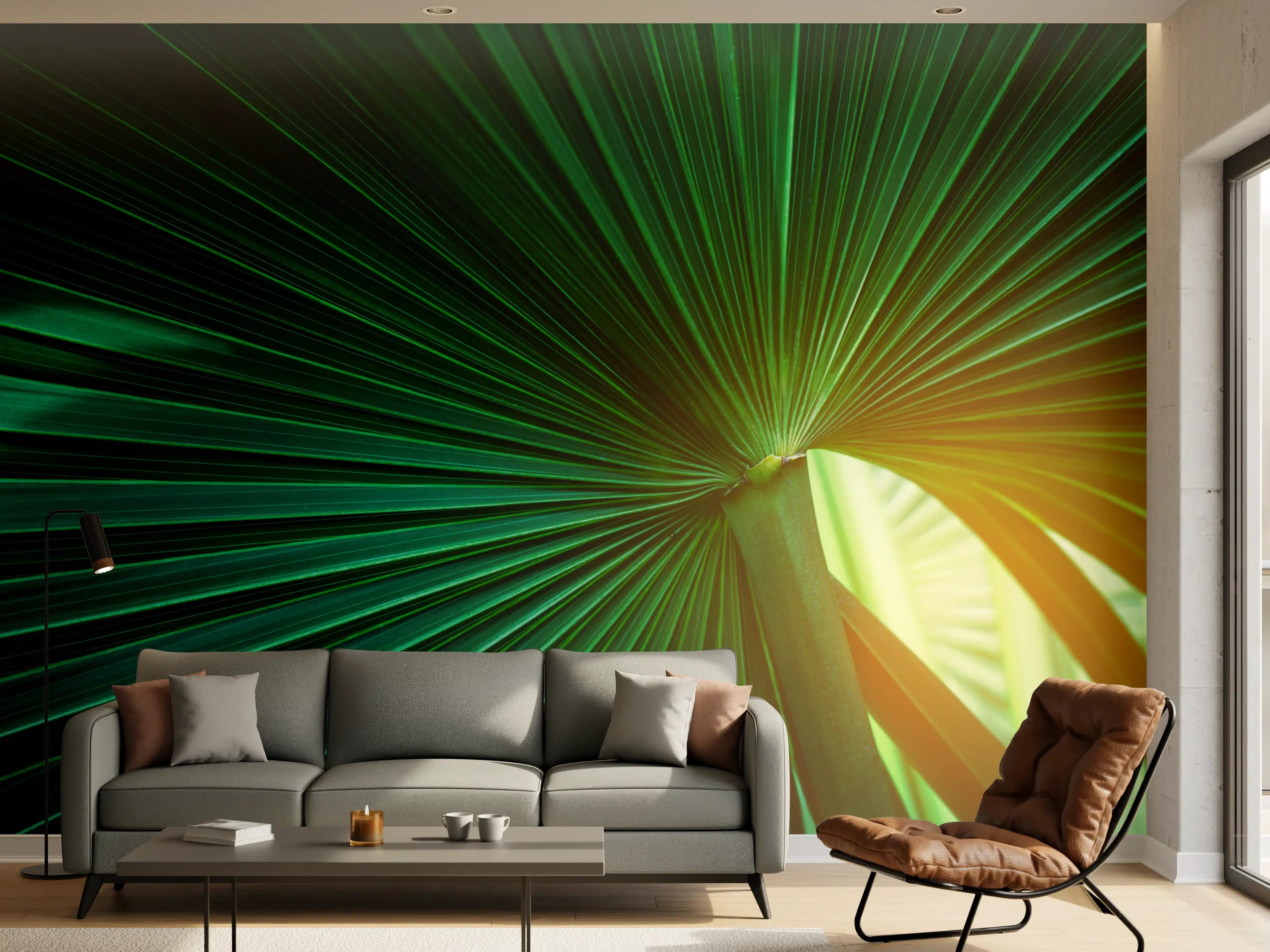 Wandverkleidung Wohnzimmer - Grüne Blätter und Sonnenlicht