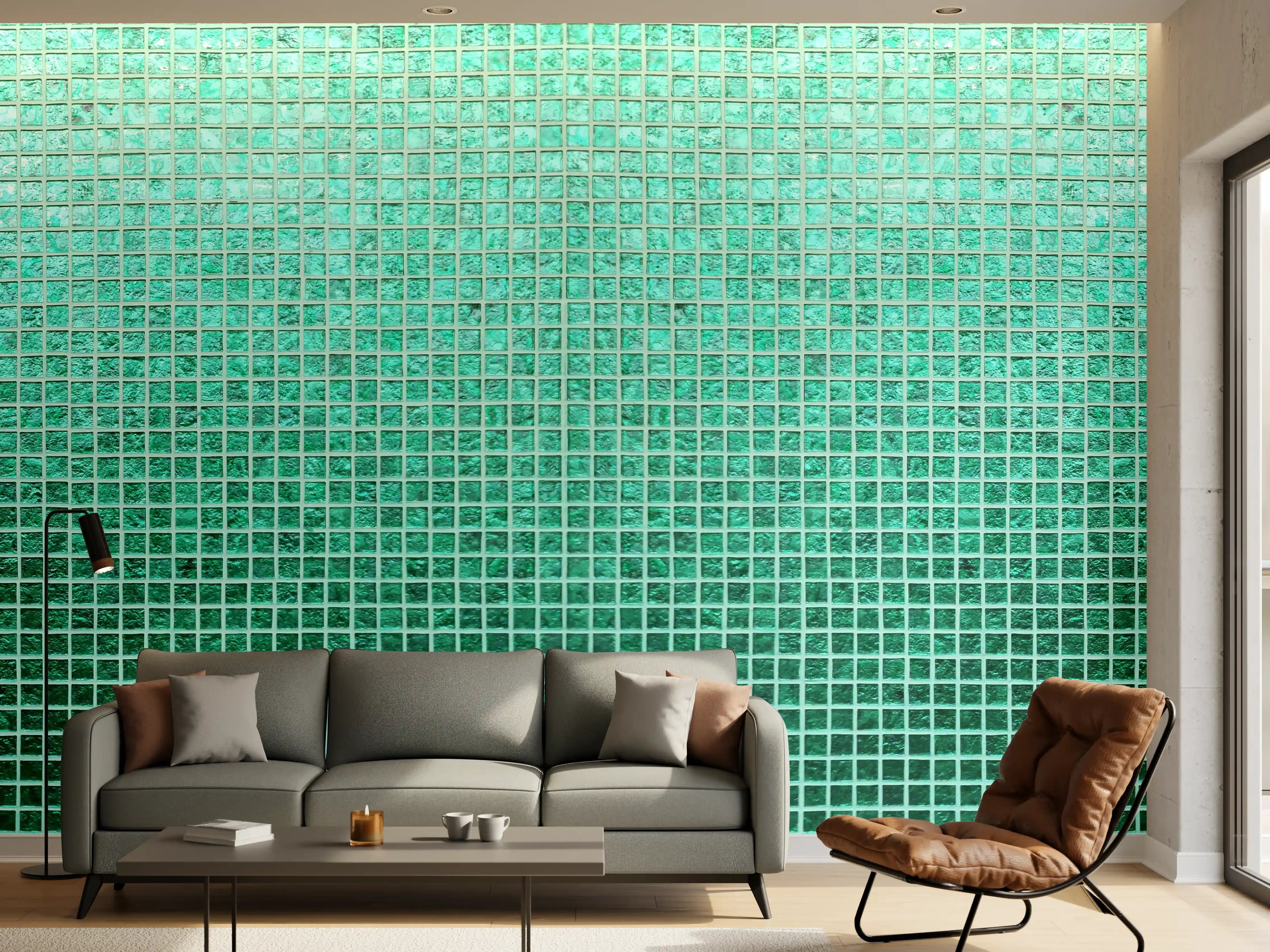 Wandverkleidung Wohnzimmer - Grüne Fliesen Mosaik Textur