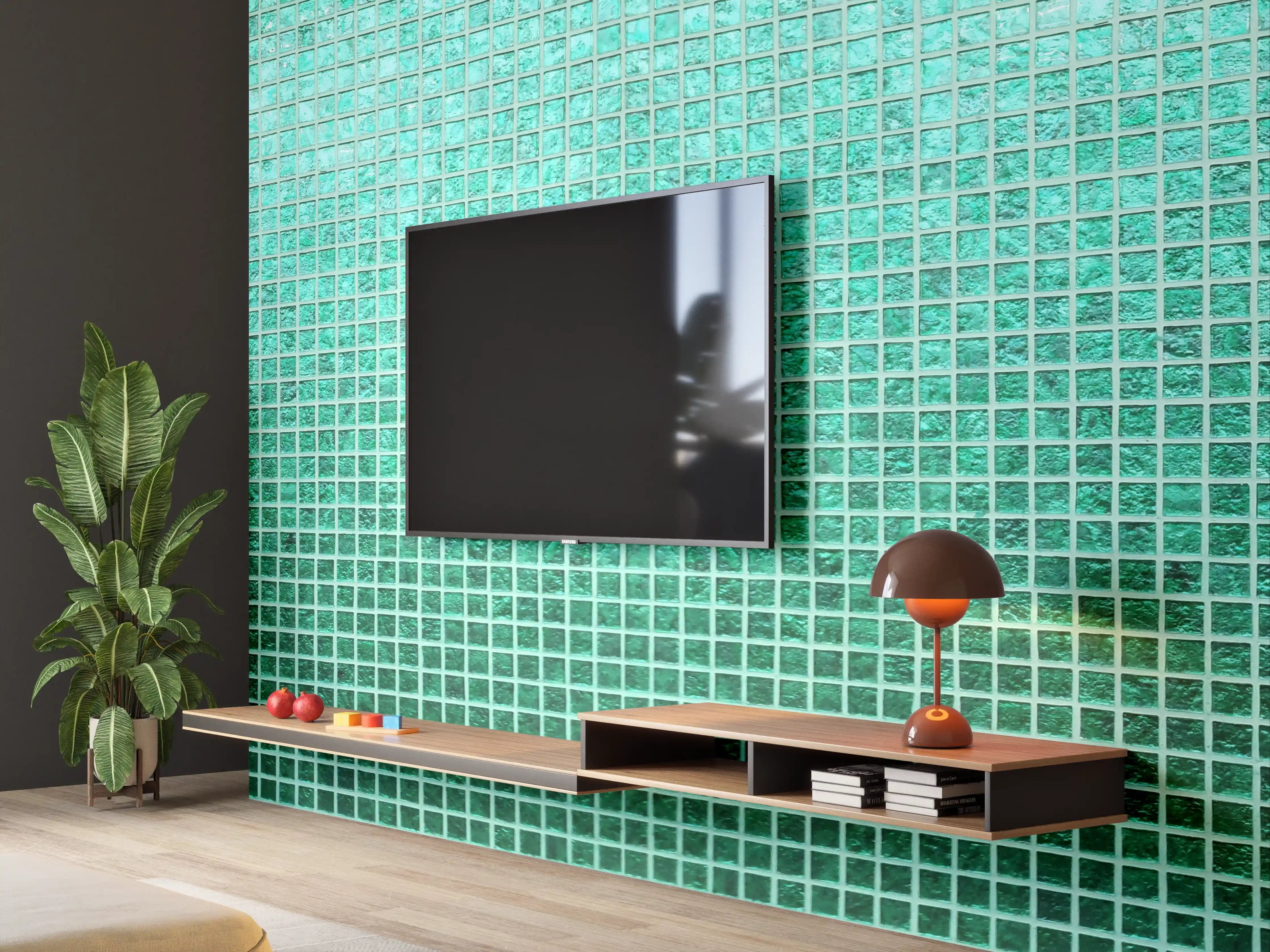Wandverkleidung Wohnzimmer - Grüne Fliesen Mosaik Textur
