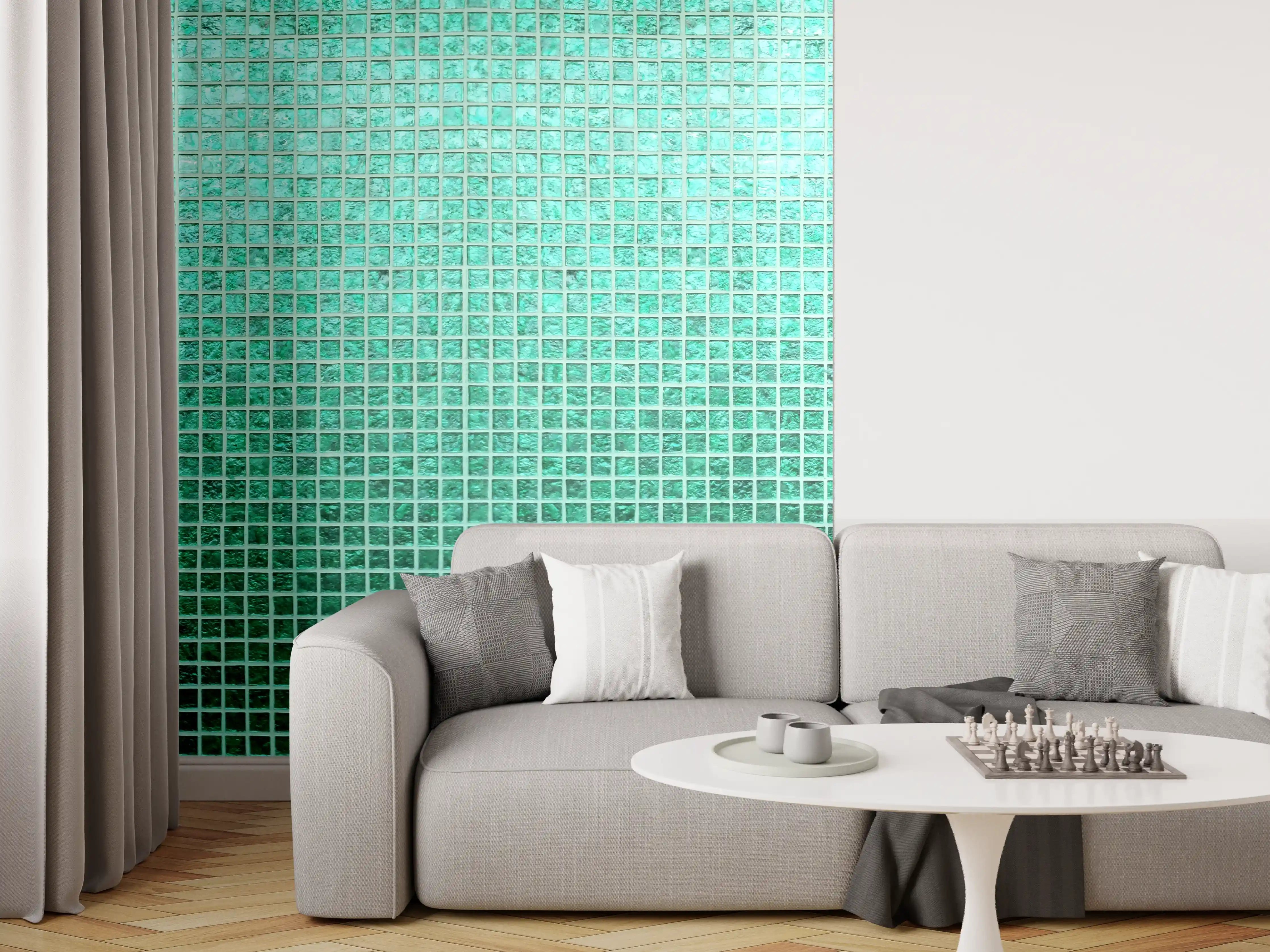 Wandverkleidung Wohnzimmer - Grüne Fliesen Mosaik Textur