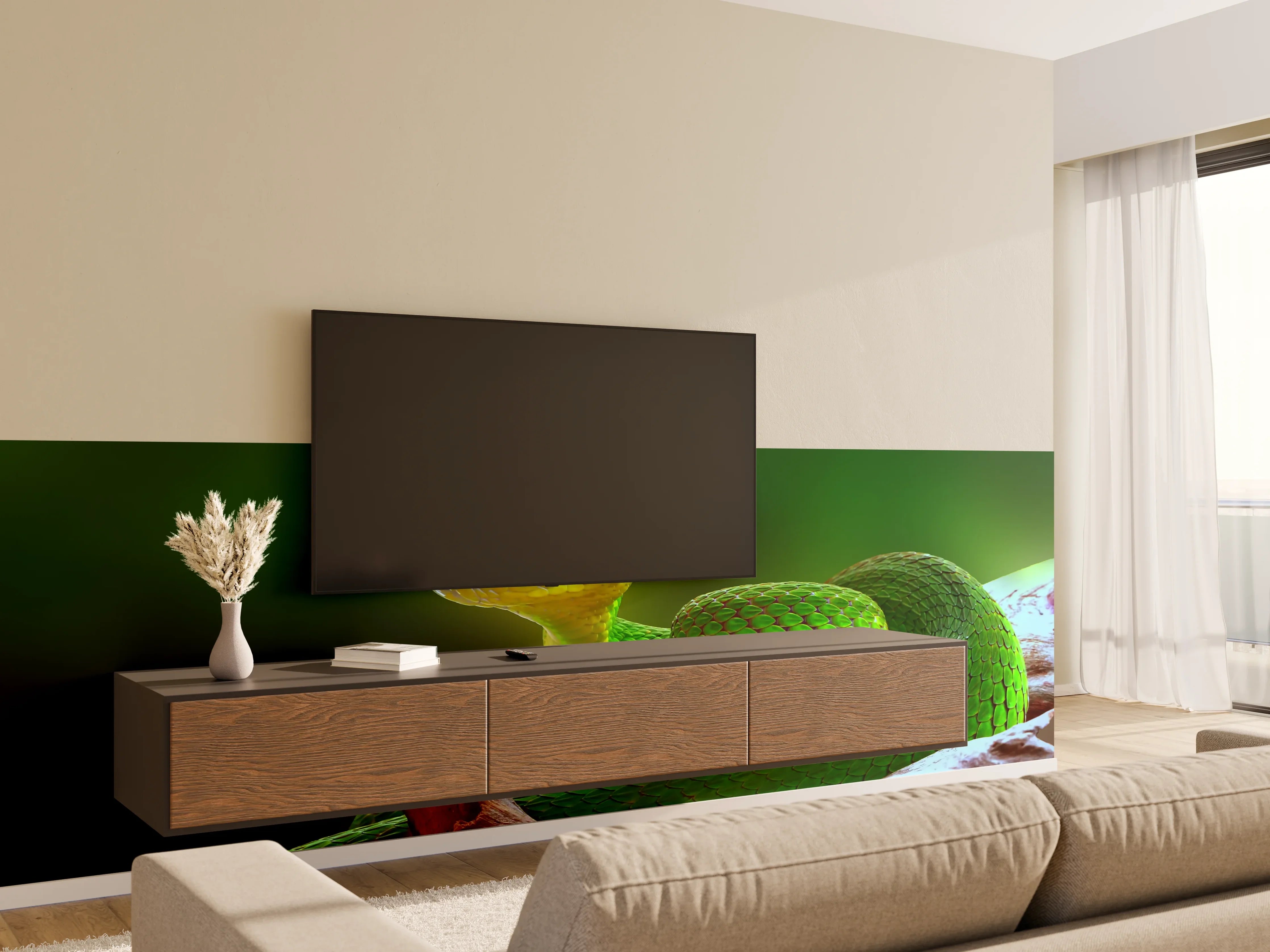 Wandverkleidung Wohnzimmer - Grüne Inselvipernatter