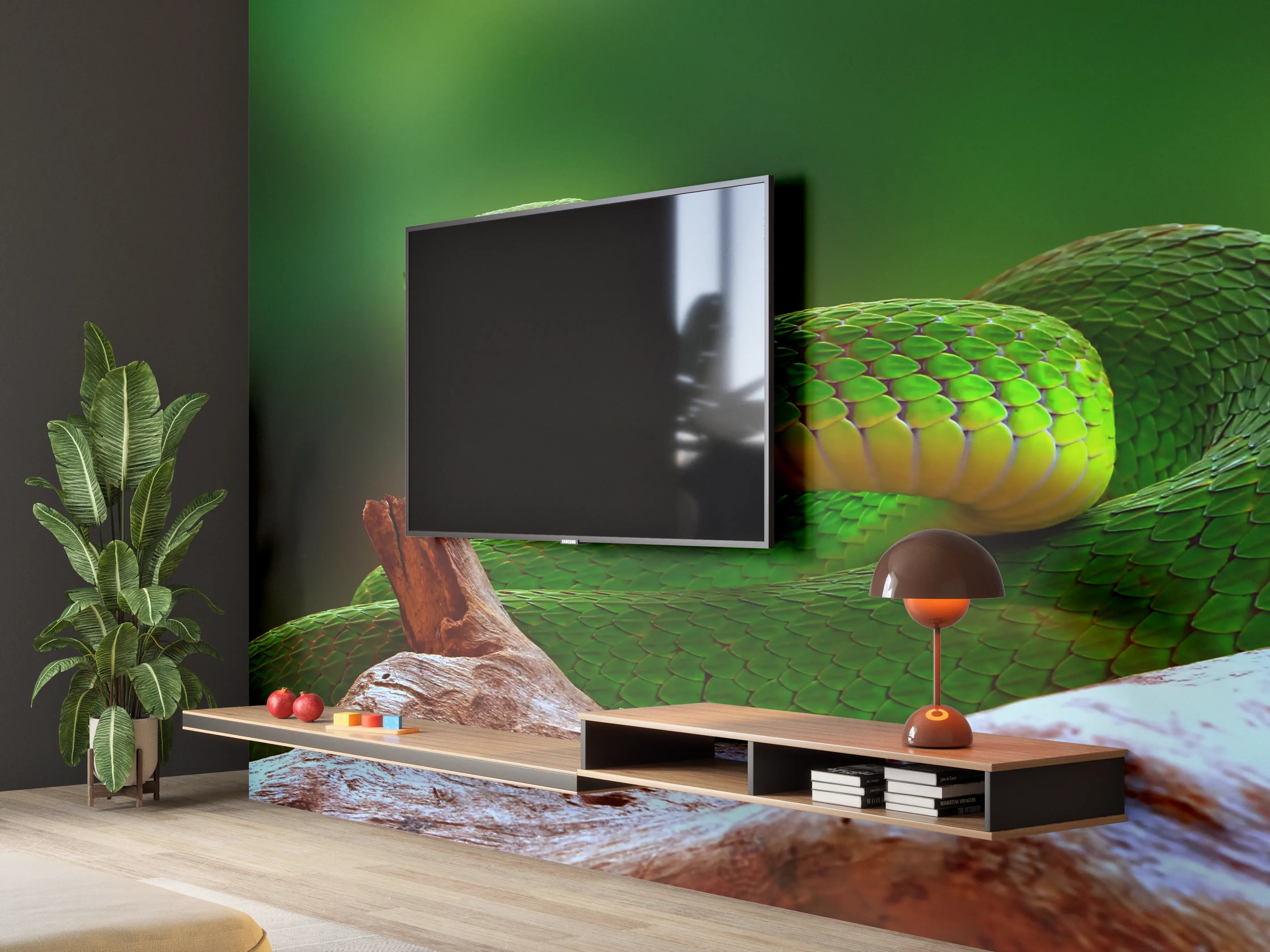 Wandverkleidung Wohnzimmer - Grüne Inselvipernatter