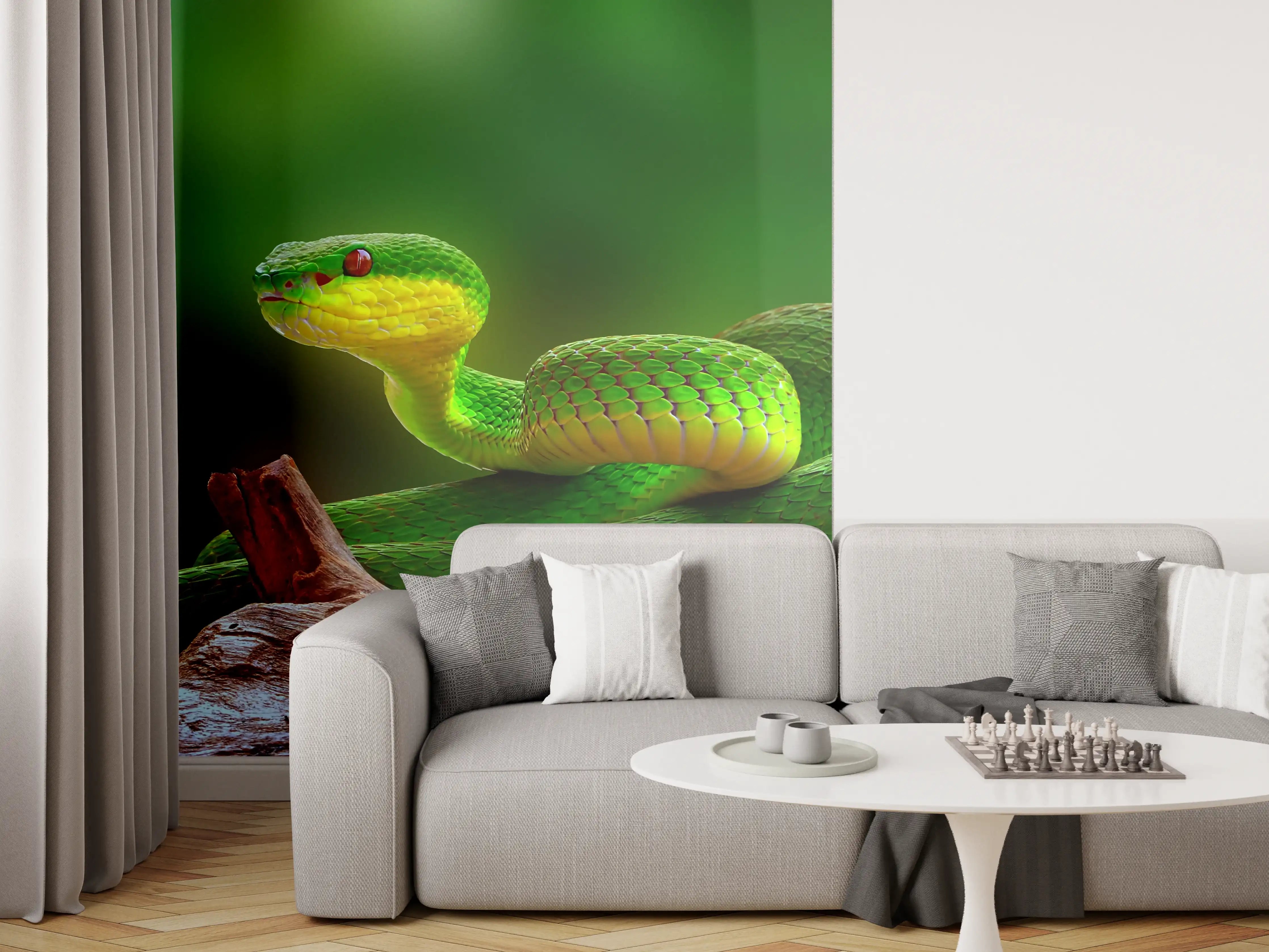 Wandverkleidung Wohnzimmer - Grüne Inselvipernatter