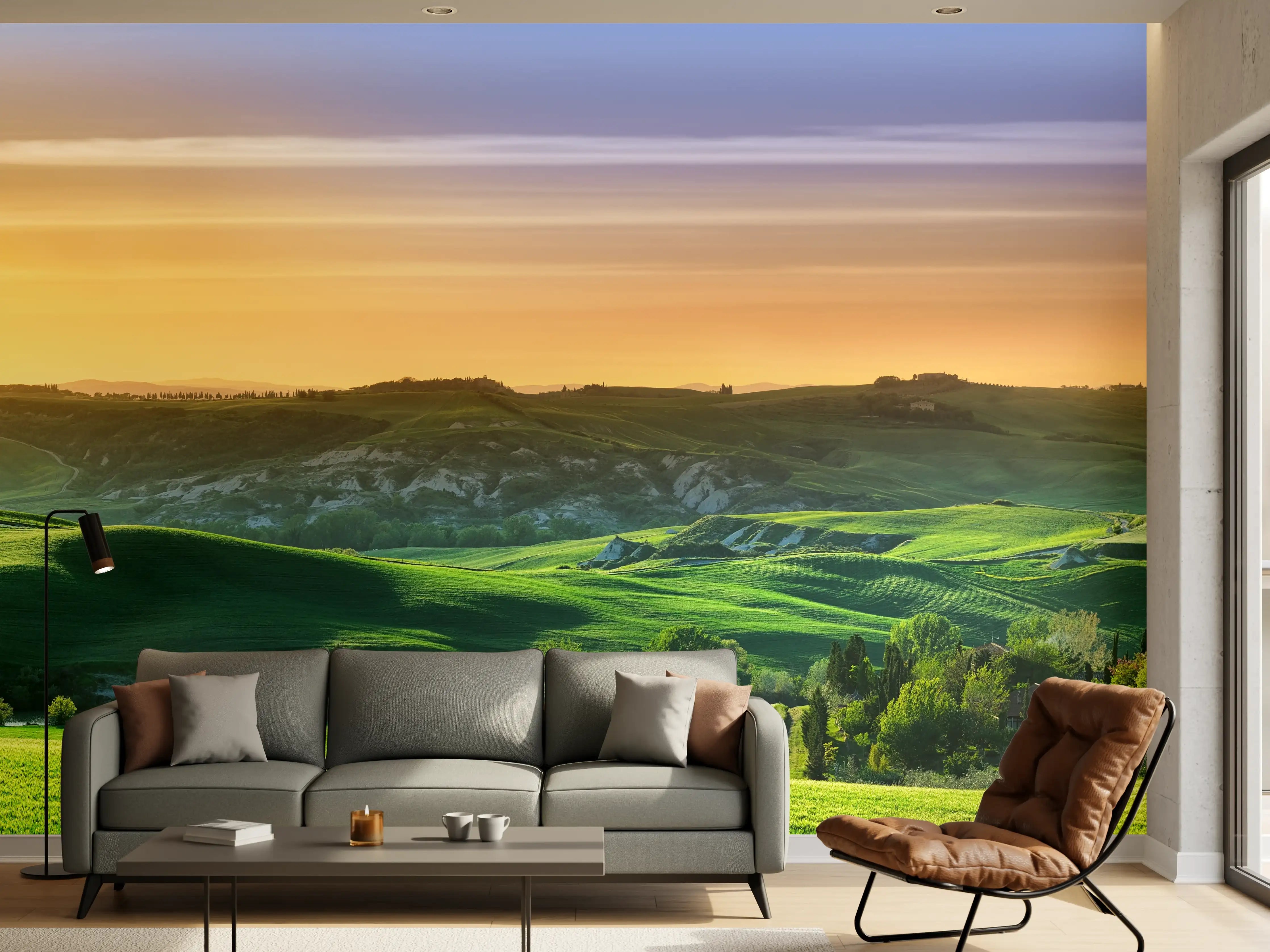 Wandverkleidung Wohnzimmer - Grüne Toskana Panorama