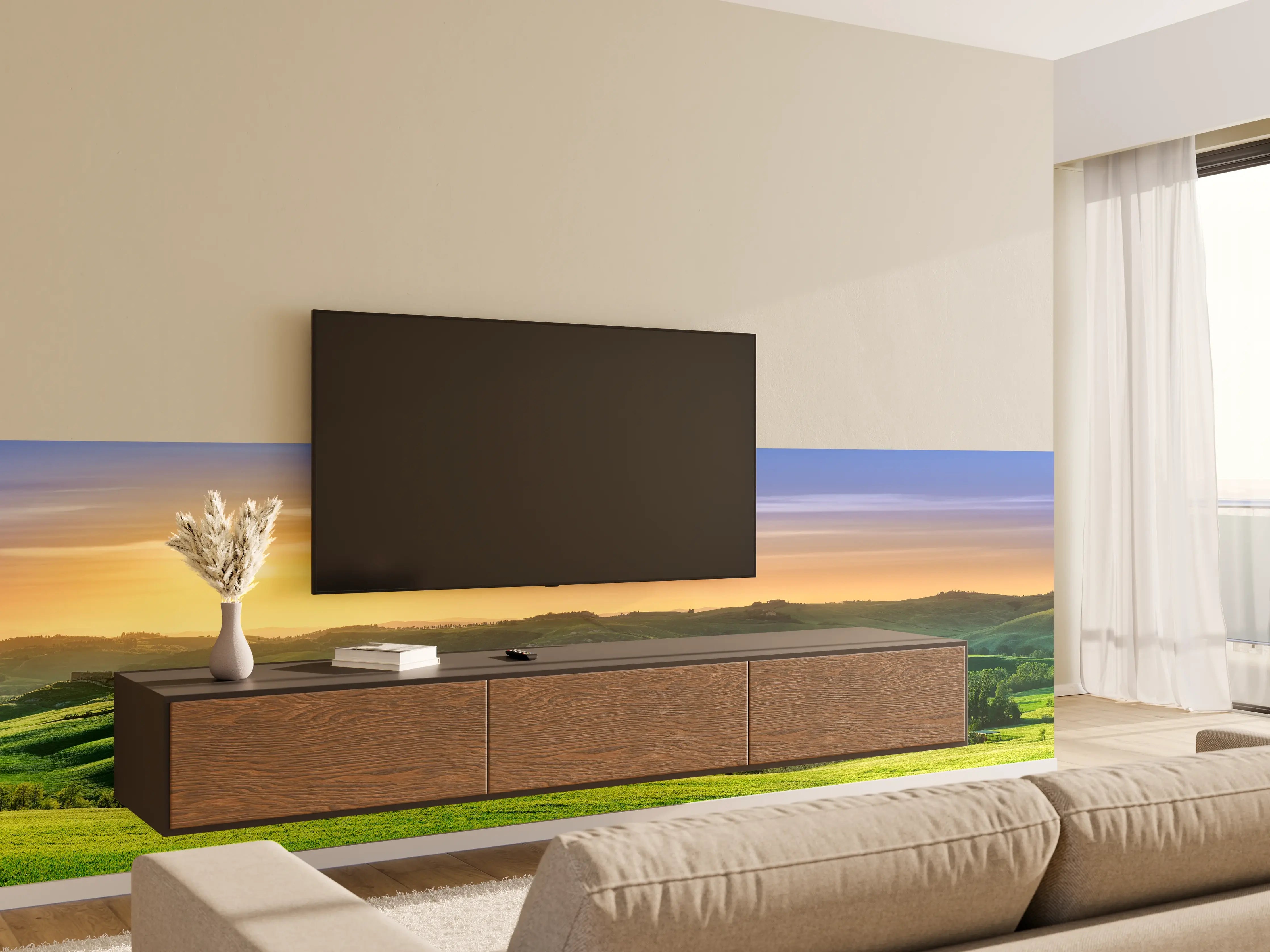 Wandverkleidung Wohnzimmer - Grüne Toskana Panorama