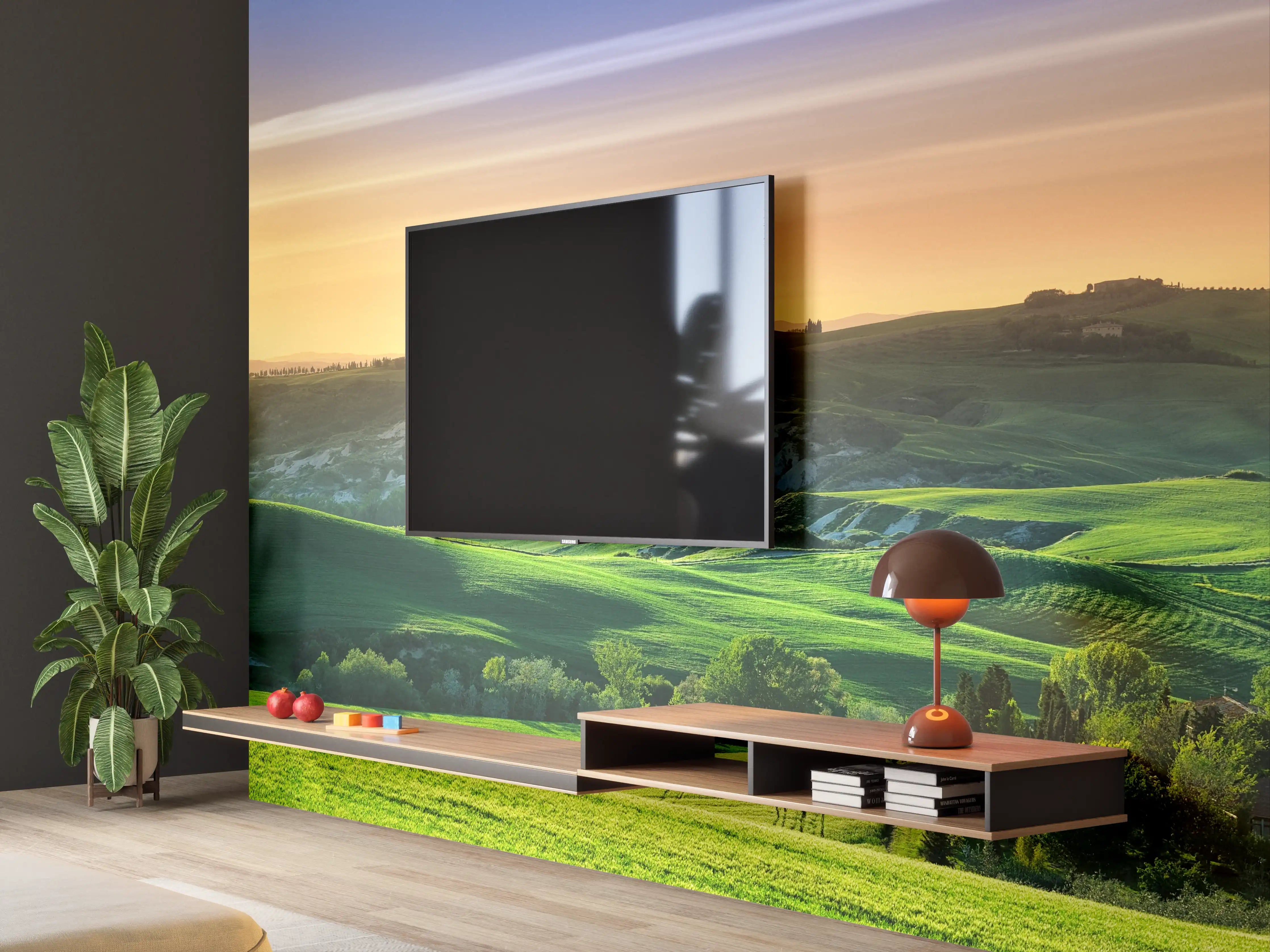 Wandverkleidung Wohnzimmer - Grüne Toskana Panorama