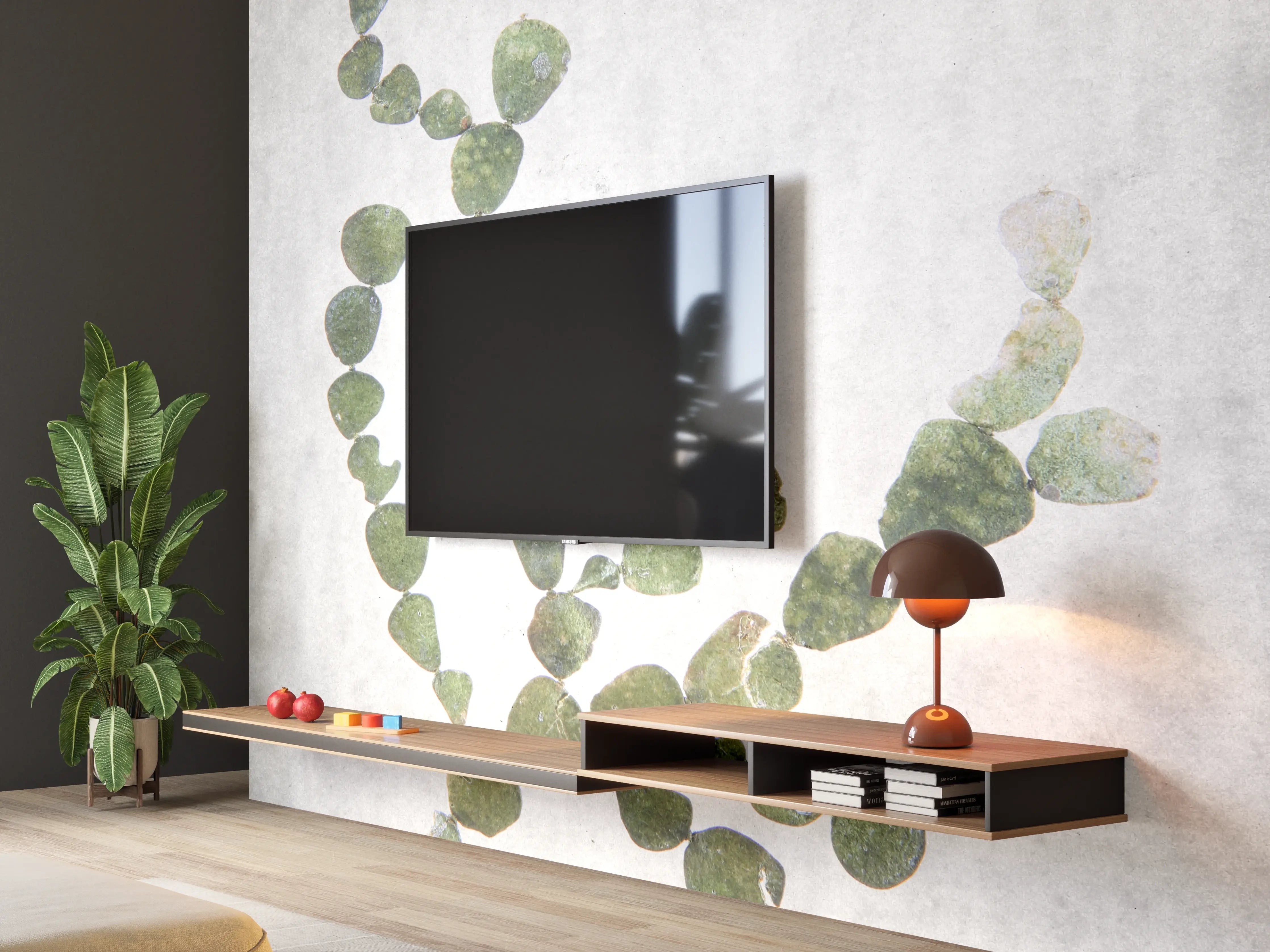 Wandverkleidung Wohnzimmer - Grüner Eukalyptus Zweig auf hellem Hintergrund