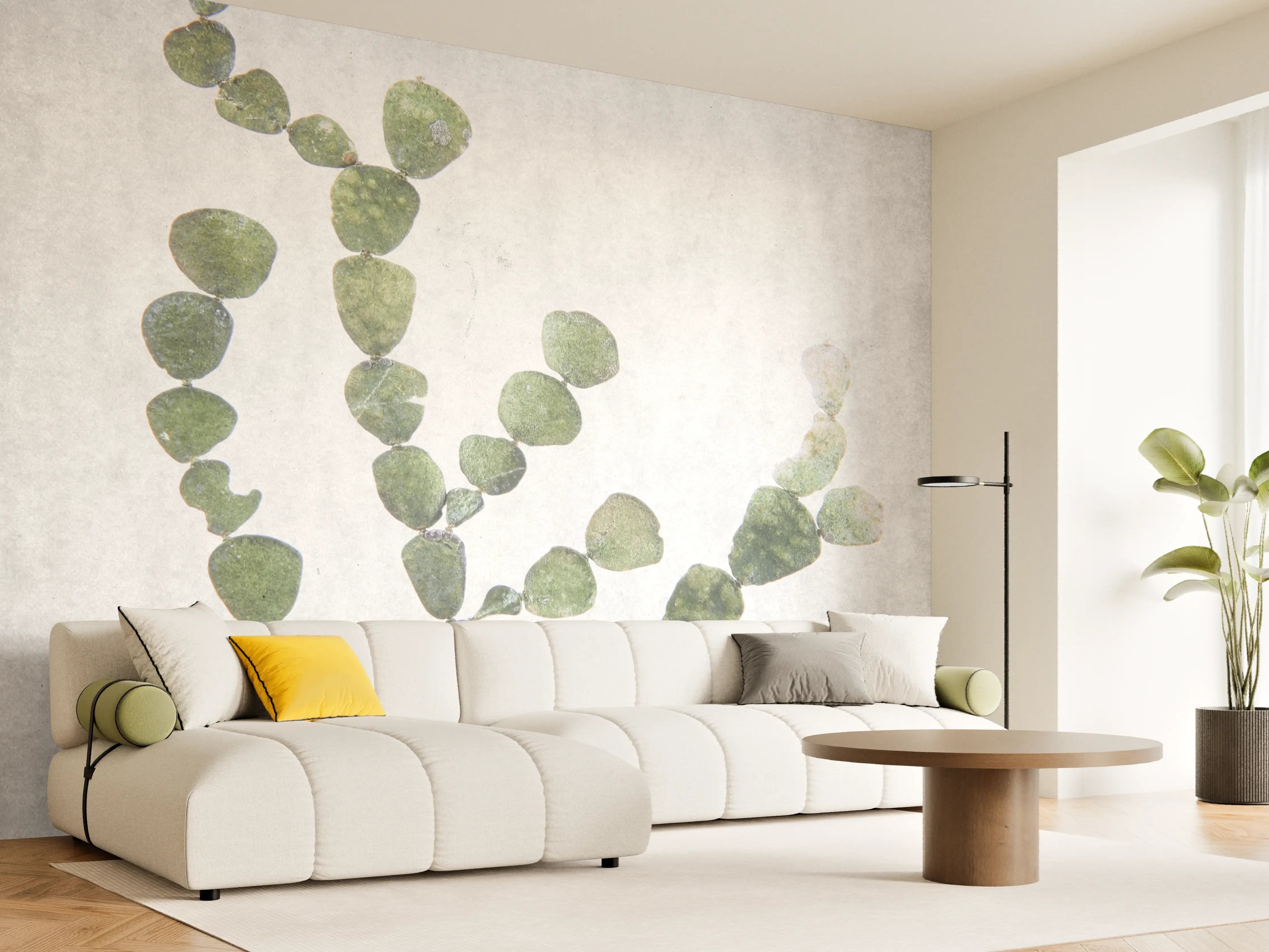 Wandverkleidung Wohnzimmer - Grüner Eukalyptus Zweig auf hellem Hintergrund