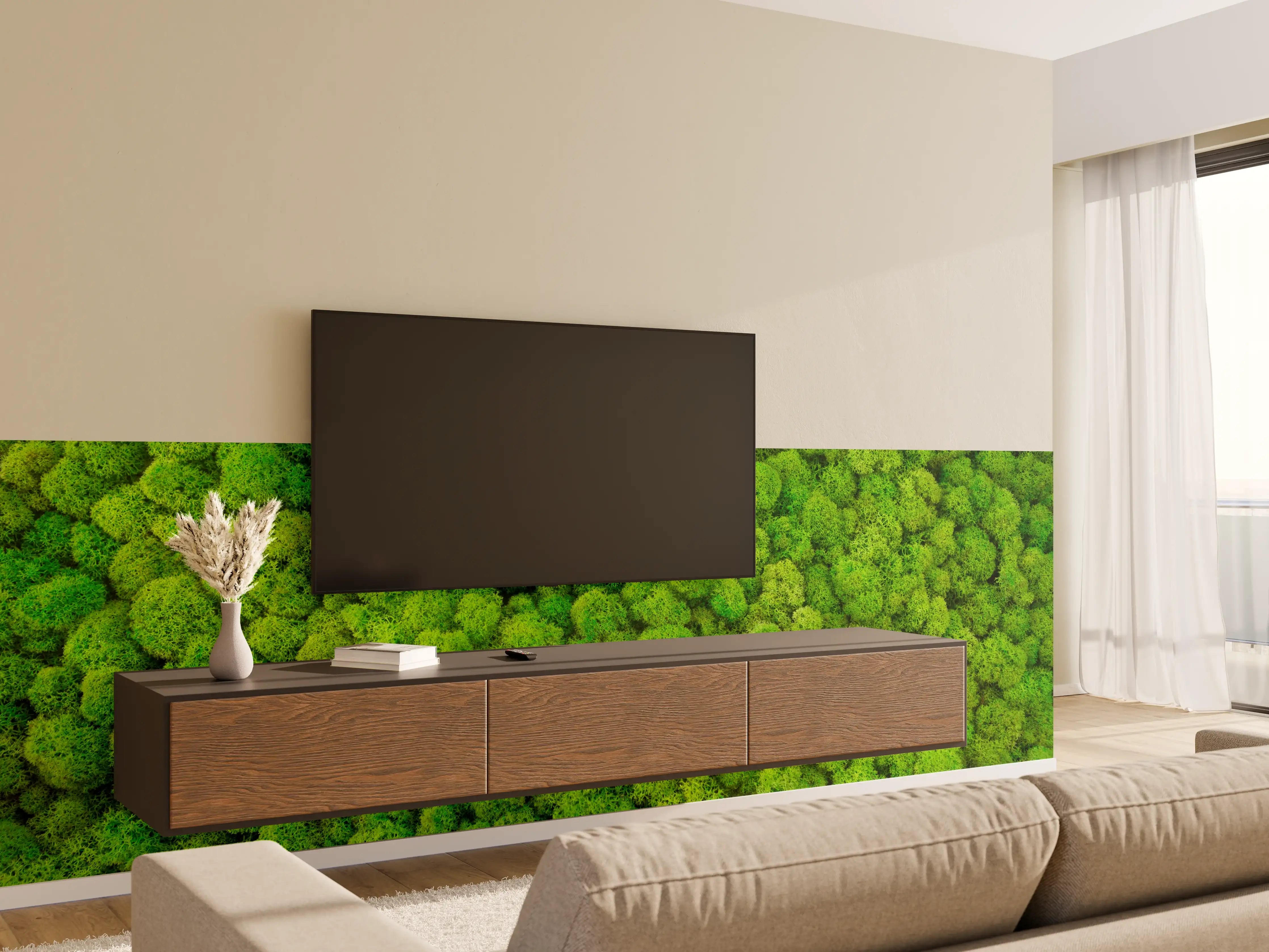 Wandverkleidung Wohnzimmer - Grüner Waldteppich von oben
