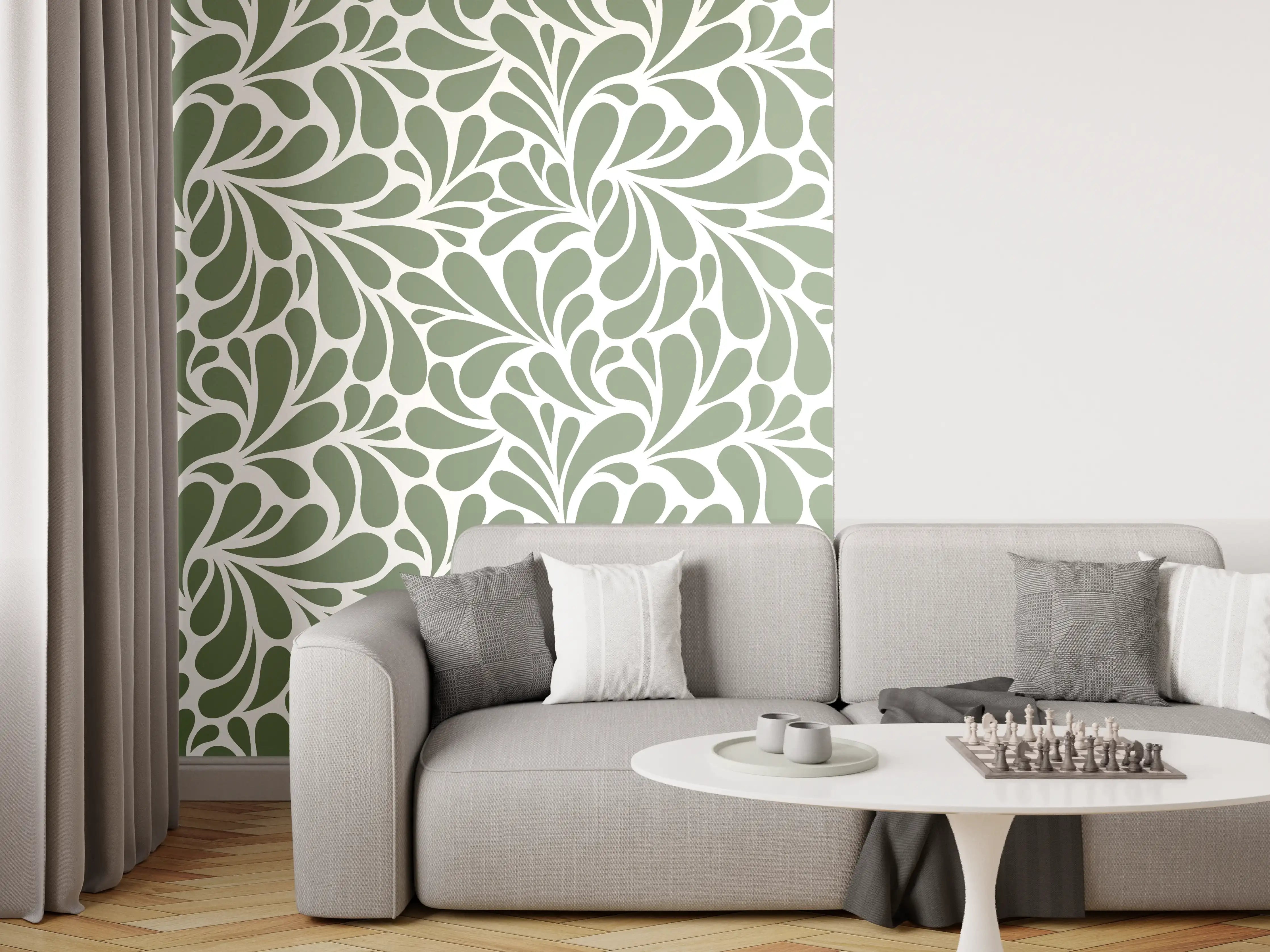 Wandverkleidung Wohnzimmer - Grünes Blattmuster – Stilvolle Wanddekoration