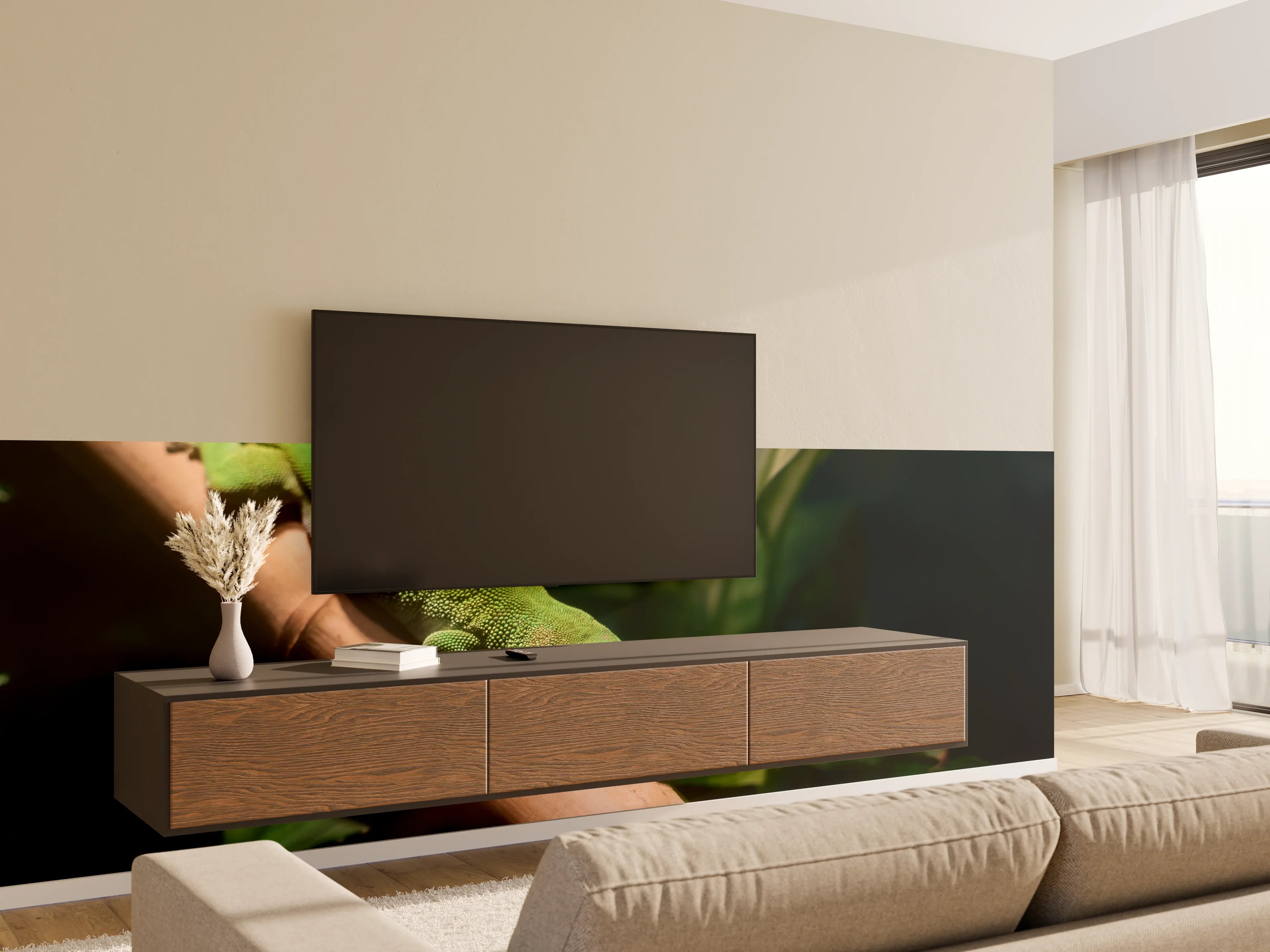 Wandverkleidung Wohnzimmer - Grünliche Eidechse