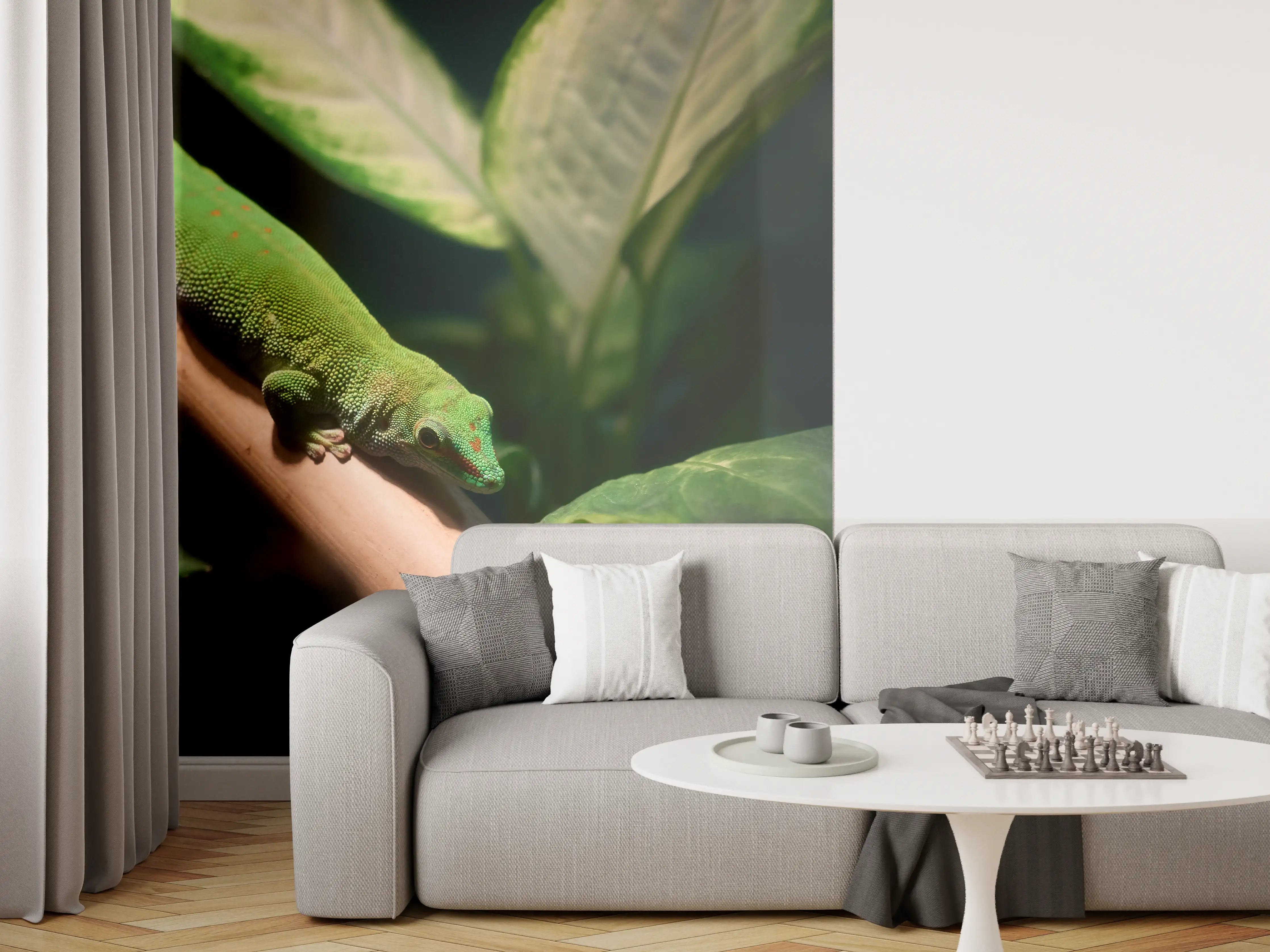 Wandverkleidung Wohnzimmer - Grünliche Eidechse