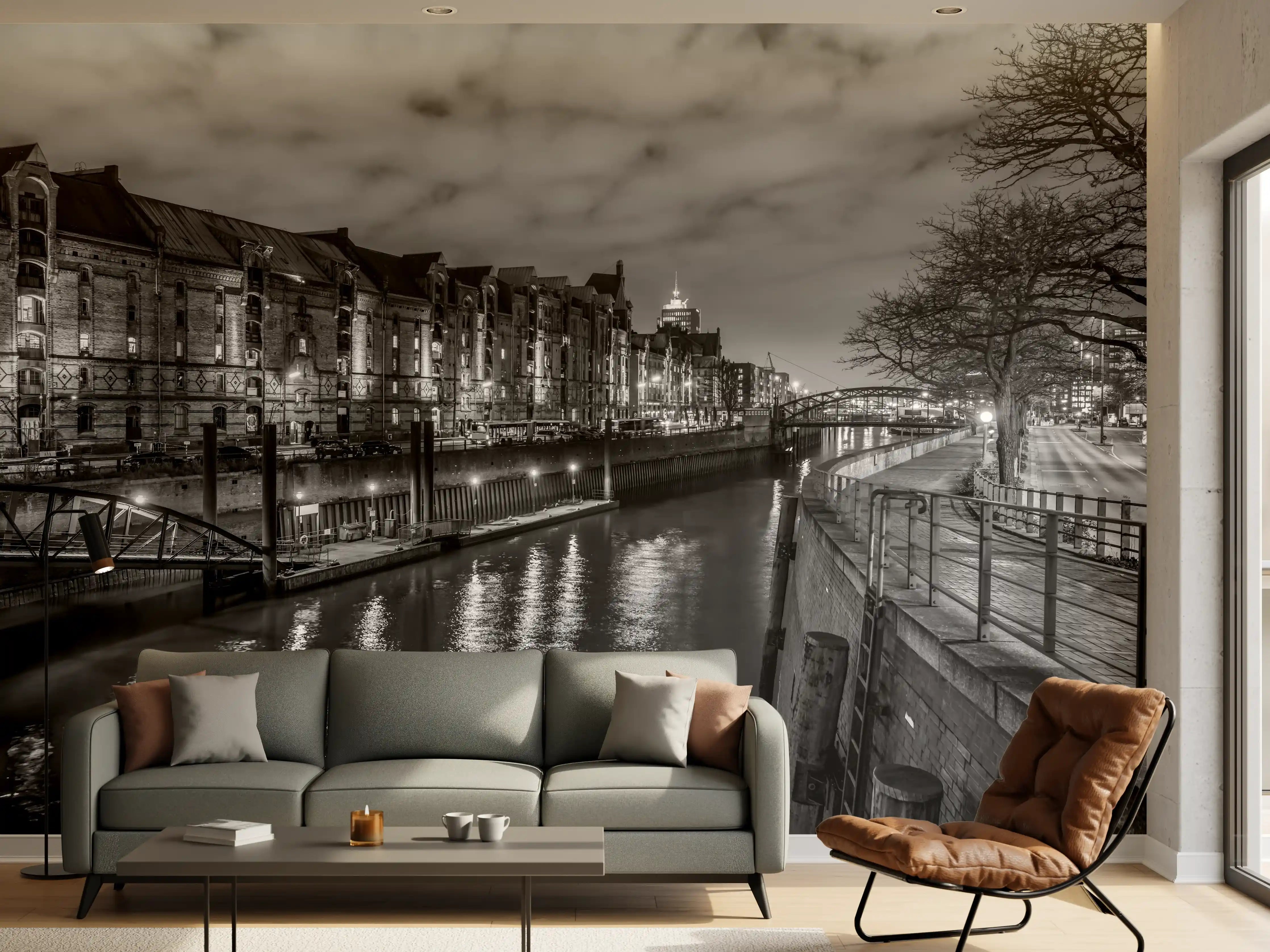 Wandverkleidung Wohnzimmer - Hamburg Nacht