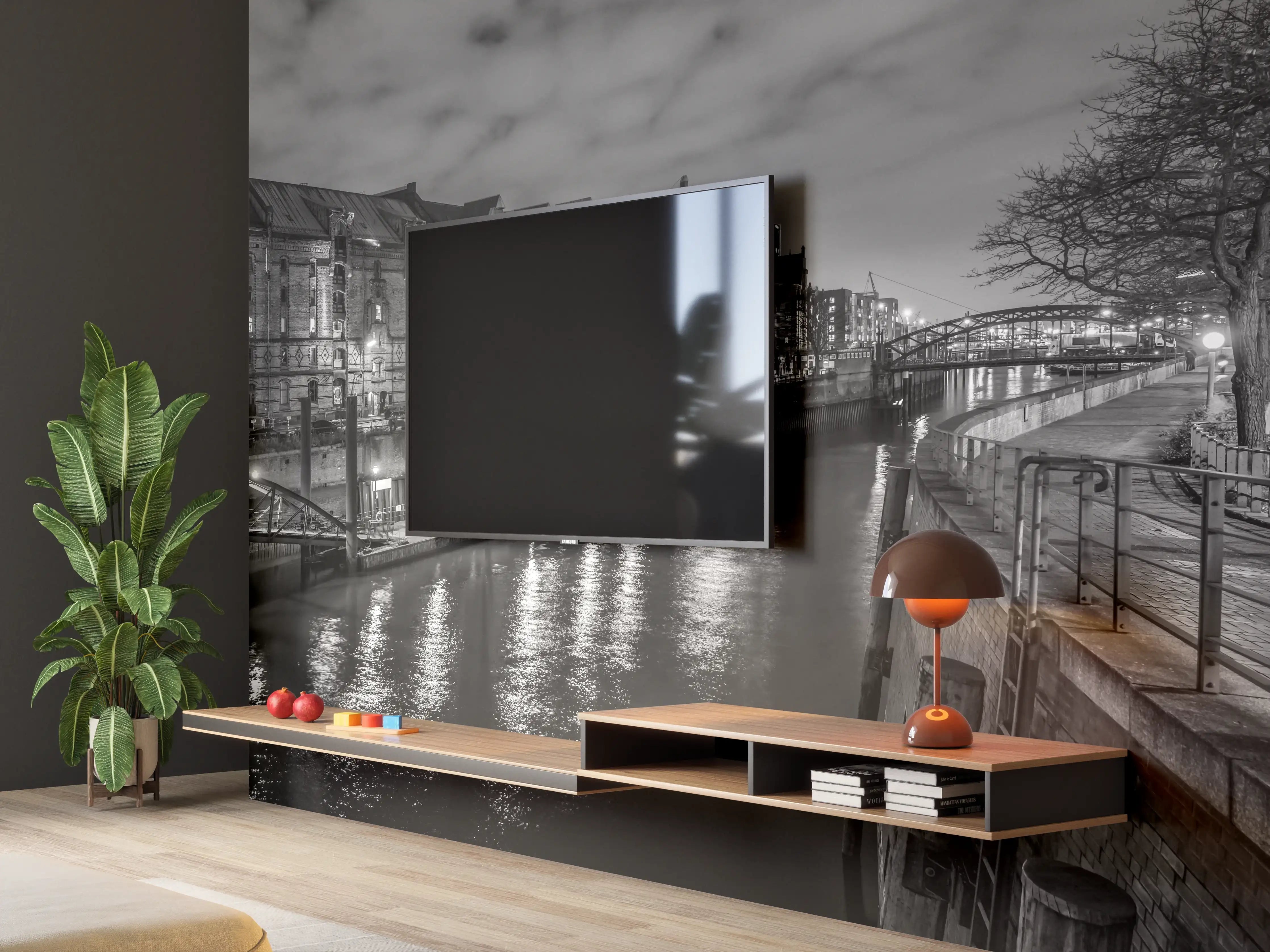 Wandverkleidung Wohnzimmer - Hamburg Nacht